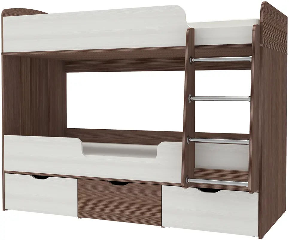 Изображение товара Кровать Кариви Малыш двойняшка 00561-03-04-00 183x146x83 см ЛДСП цвет бодега темный/белое дерево