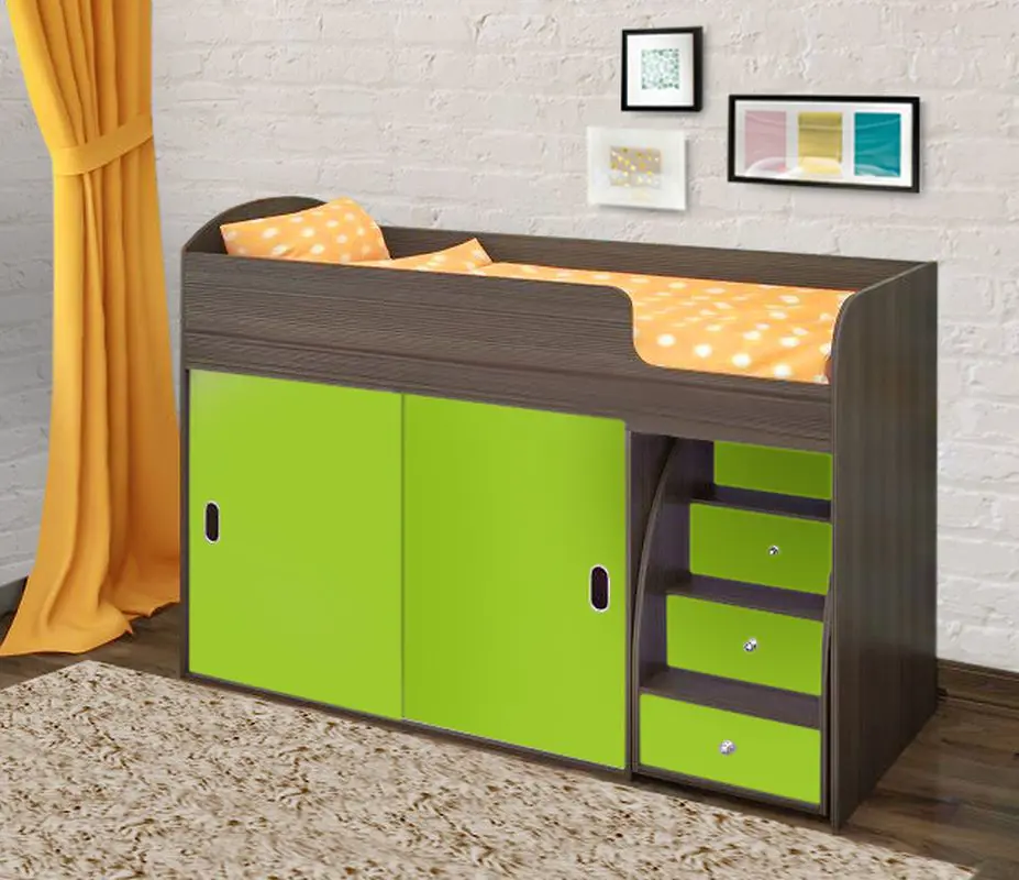 Изображение товара Кровать Кариви Малыш Купе 164x110 см цвет лайм/венге