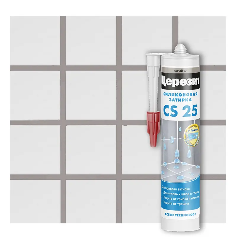 Изображение товара Церезит CS 25 07 серый силиконовый герметик затирка для ванной 280 мл
