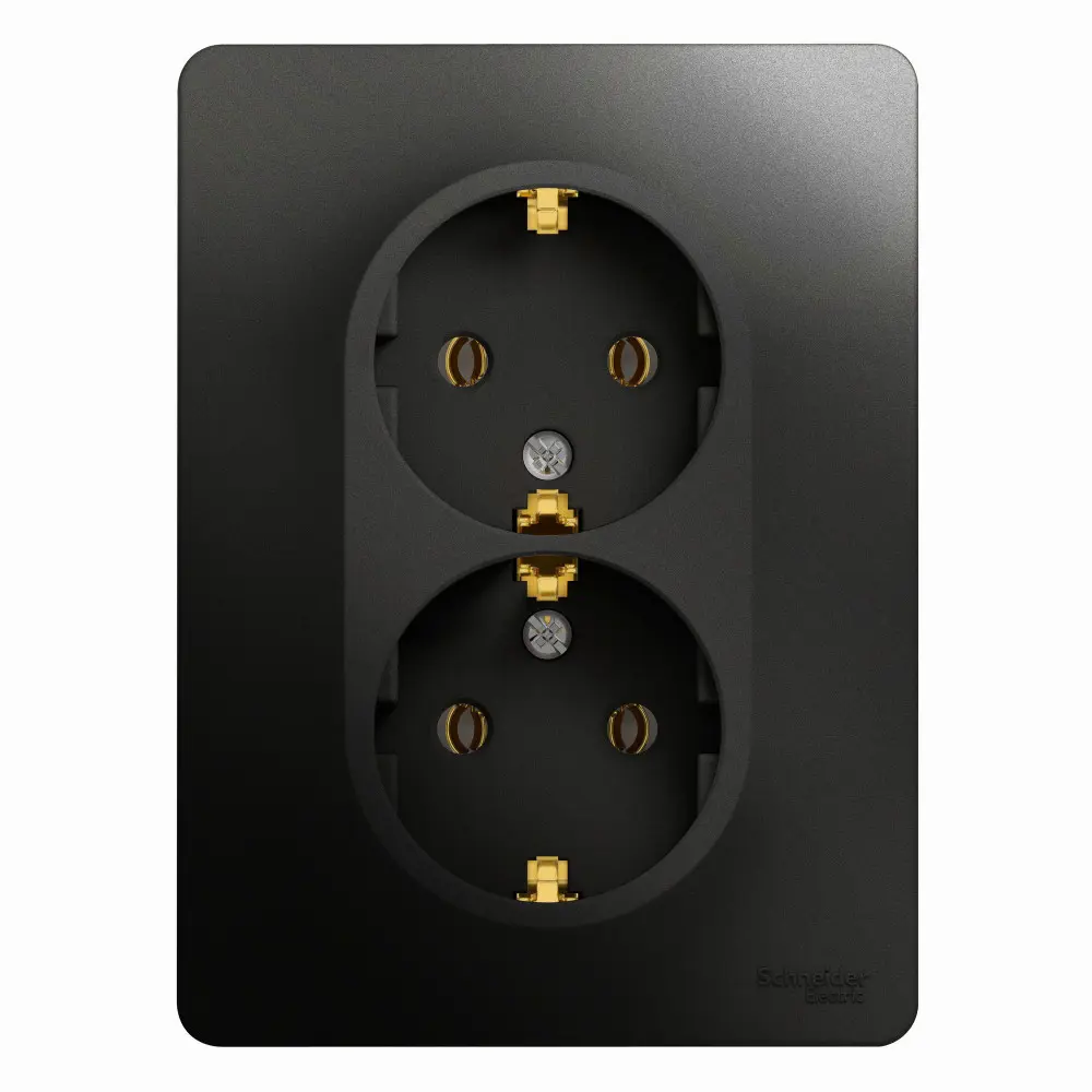 Изображение товара Розетка двойная Systeme Electric Glossa GSL000724 с заземлением антрацит