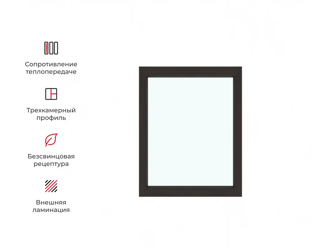 Изображение товара Окно ПВХ Амега глухое 100х80см двухкамерный стеклопакет шоколадно-коричневый
