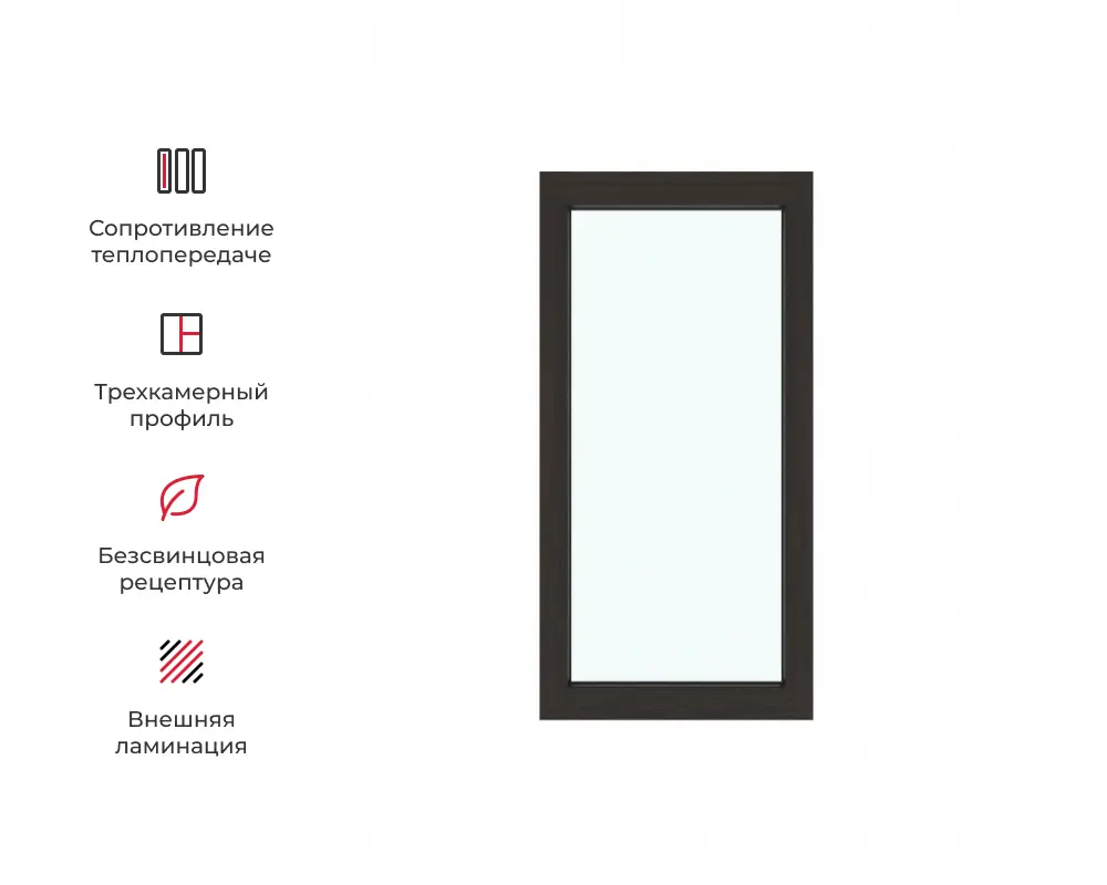 Изображение товара Окно ПВХ Амега глухое 120х60см двухкамерный стеклопакет шоколадно-коричневый