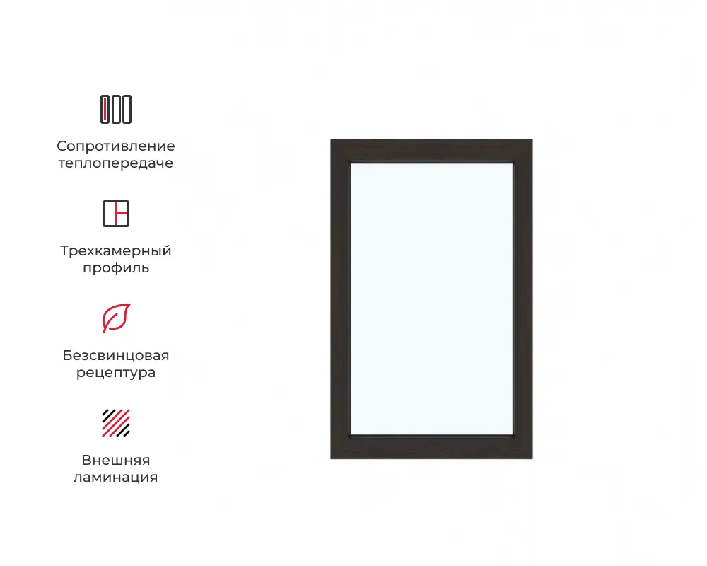 Изображение товара Окно ПВХ Амега глухое 110х70см двухкамерный стеклопакет шоколадно-коричневый