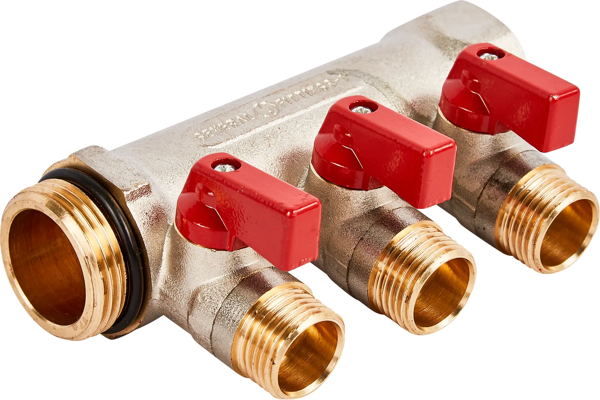 Изображение товара Коллектор с шаровыми кранами Stout 3 отвода 1 дюйм латунь Италия