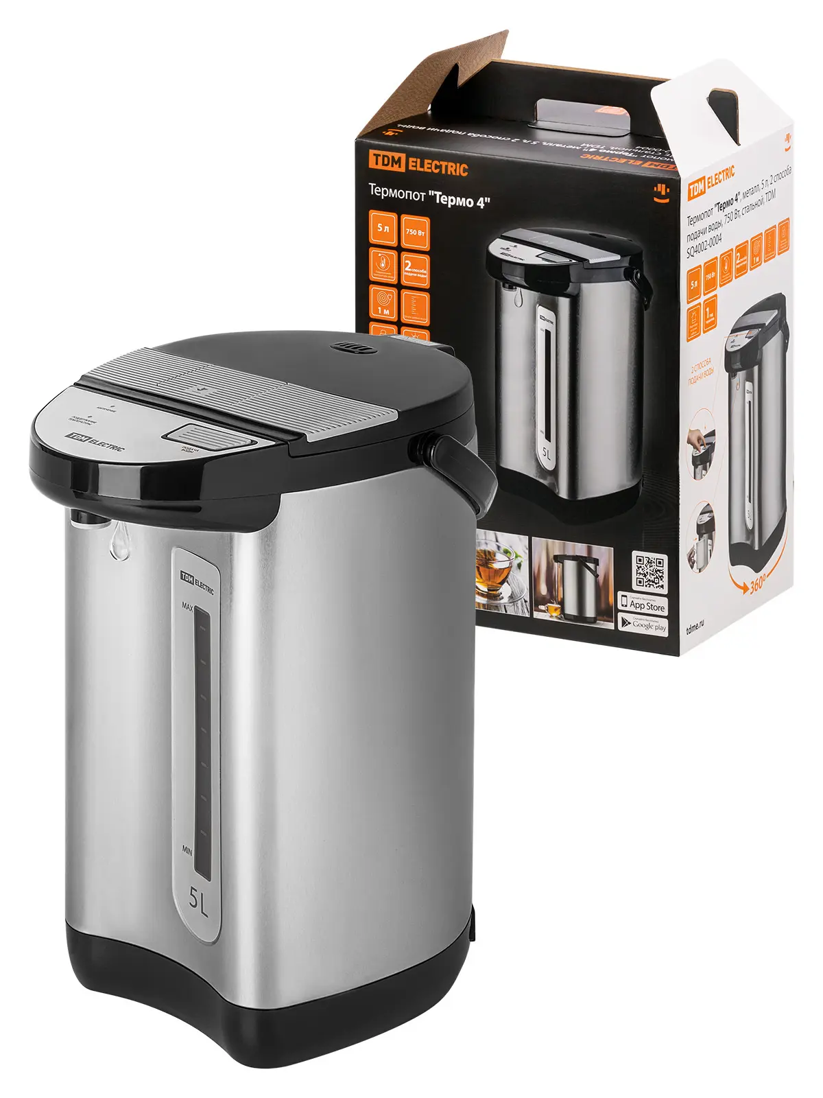 Изображение товара Термопот Tdm electric Термопот 5 л сталь и ПВХ цвет нержавеющая сталь