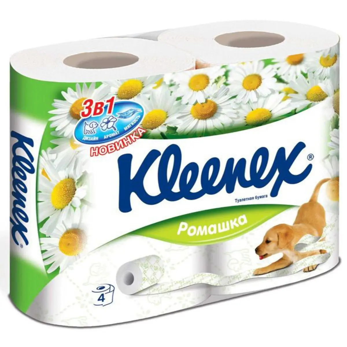 Изображение товара Туалетная бумага Kleenex 3-хслойная с ароматизацией Нежная ромашка 4 шт