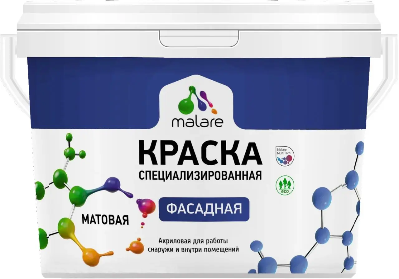 Изображение товара Фасадная краска Malare Проф_9 быстросохнущая матовая 9 л для наружных работ