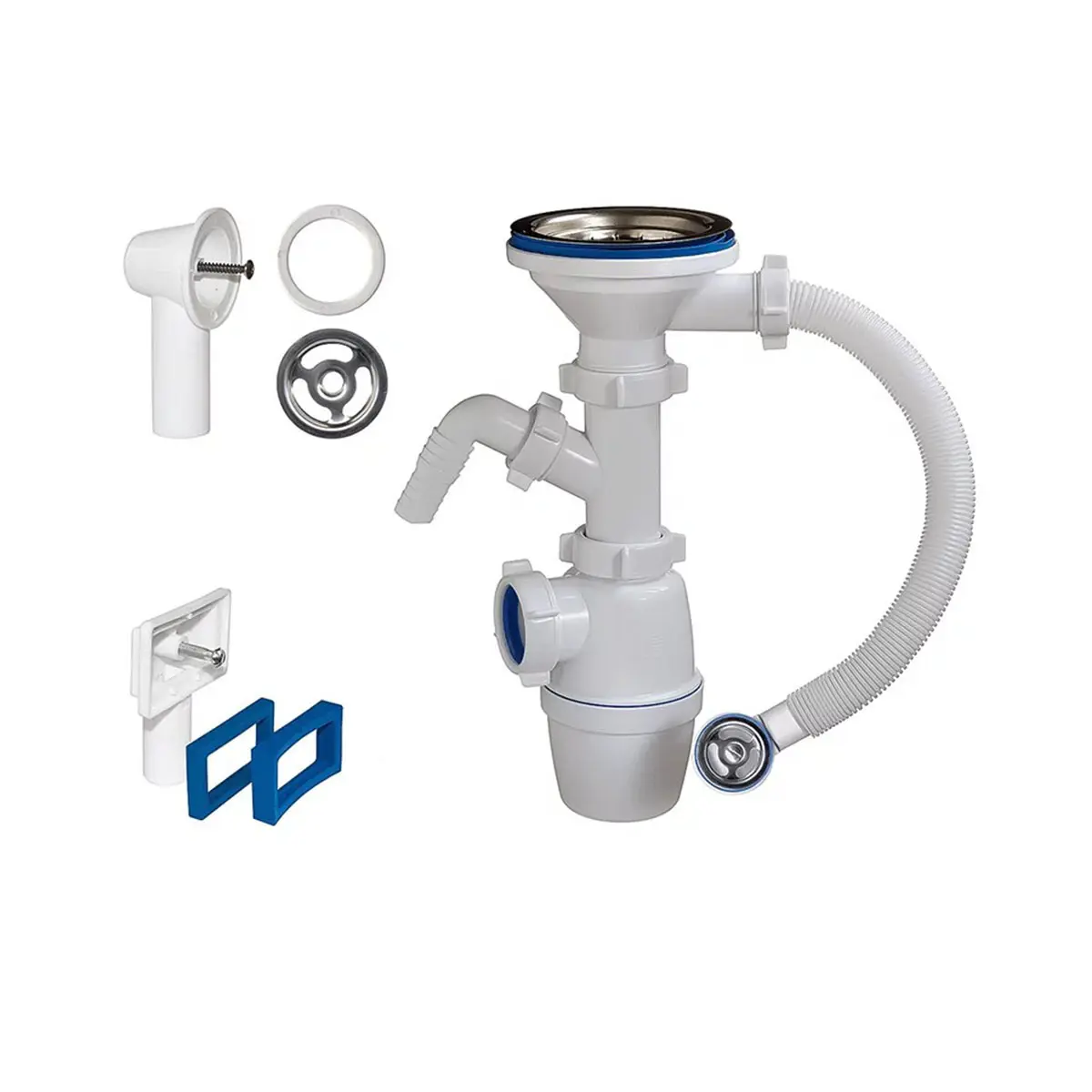 Изображение товара Сифон для мойки ORIO Б-4512 бутылочный с отводом Ø90 мм, полипропилен, Россия