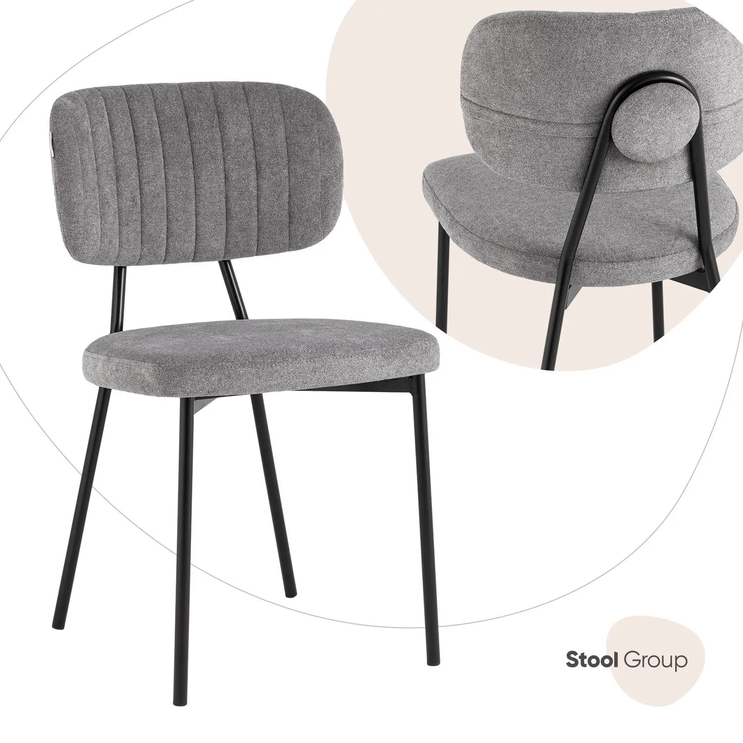 Изображение товара Кухонный стул Ханна из велюра серого цвета, современный дизайн