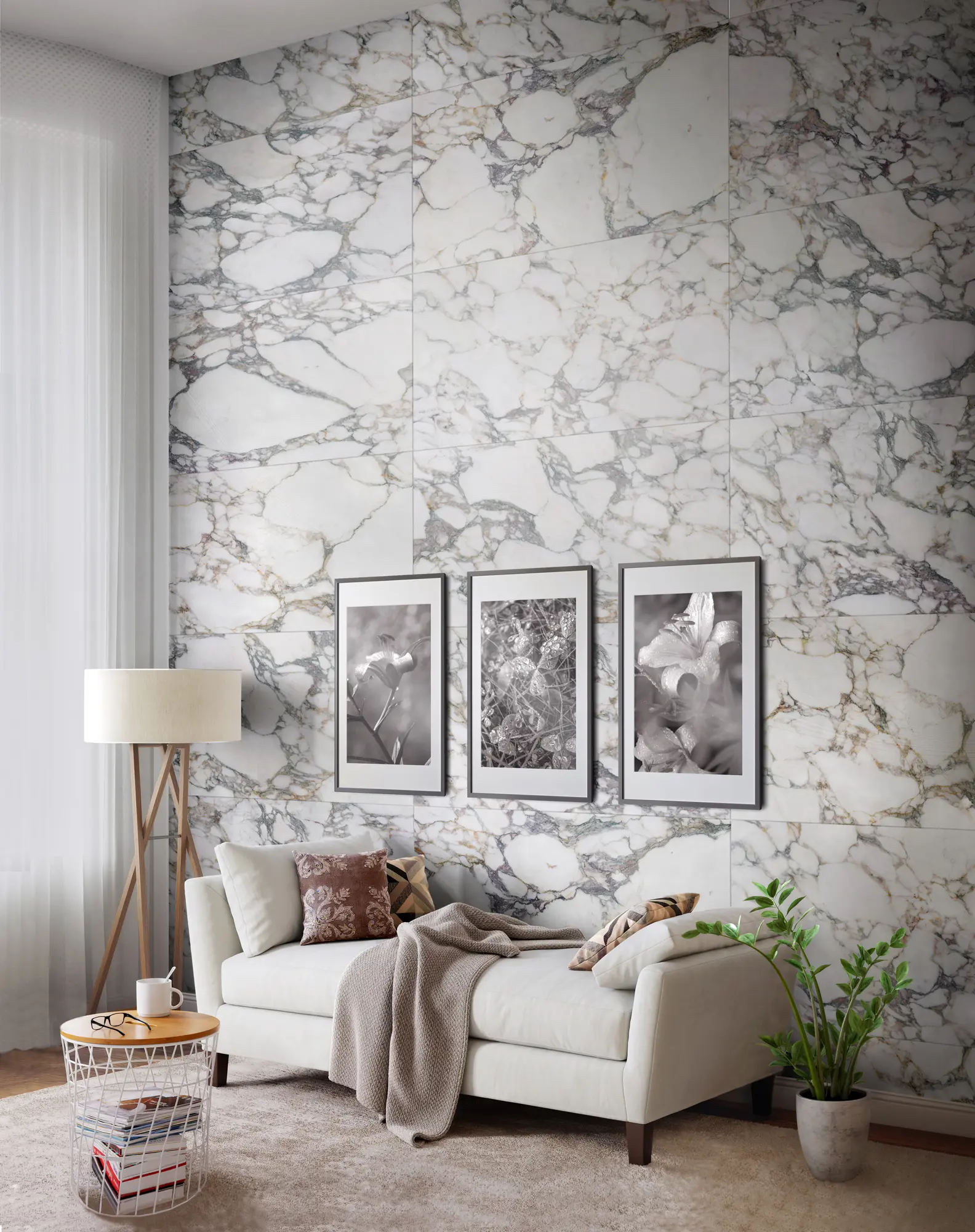 Изображение товара Керамогранит IDALGO Home Люссо 60x120 см с мраморной текстурой, светло-серый