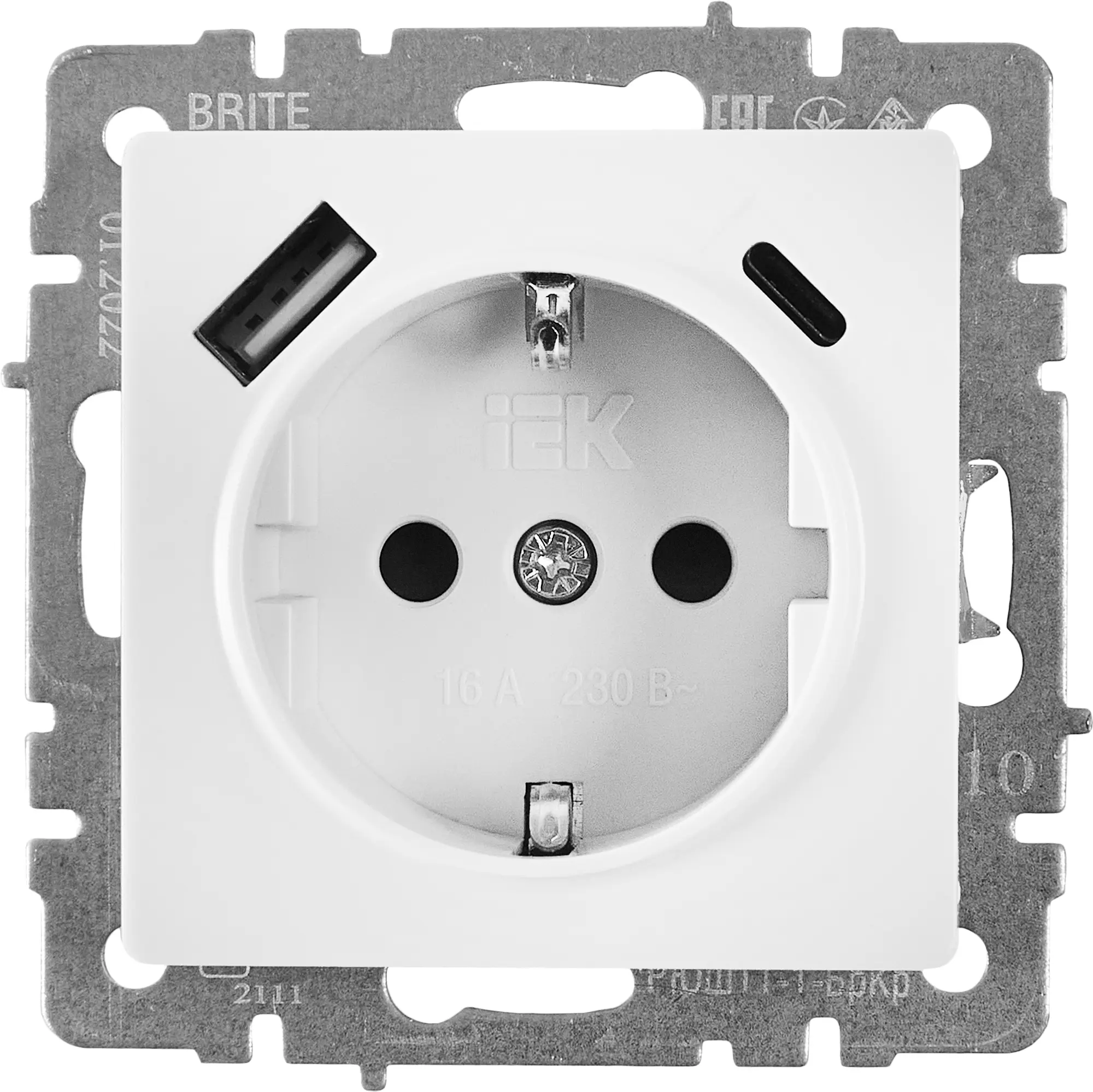 Изображение товара Встраиваемая USB-розетка IEK Brite РЮш11-1-БрБ белая с заземлением