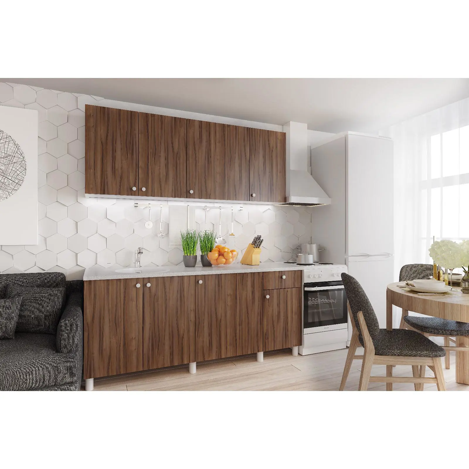 Изображение товара Кухонный гарнитур Simaland Поинт 180x82x43 см ЛДСП цвет белый/тьеполо