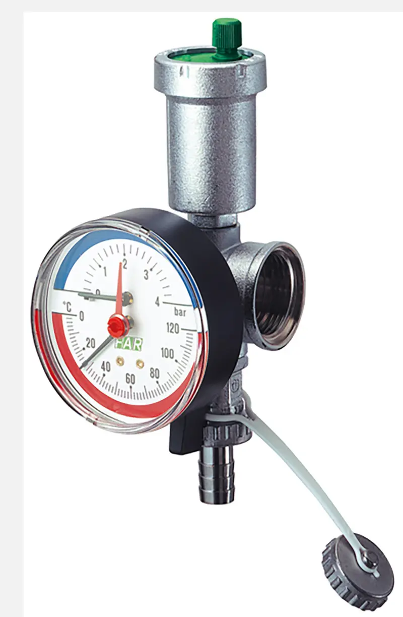 Изображение товара Узел Far FK 3442 1 для отопления 1" BP с автоматическим воздухоотводчиком термоманометром и сливным краном