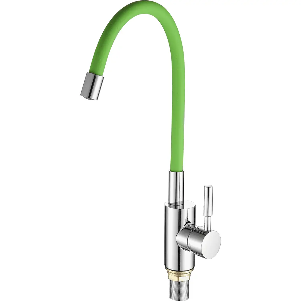 Изображение товара Смеситель для кухни однорычажный Fashun A4053+B05 излив 26.1 см цвет хром/зеленый