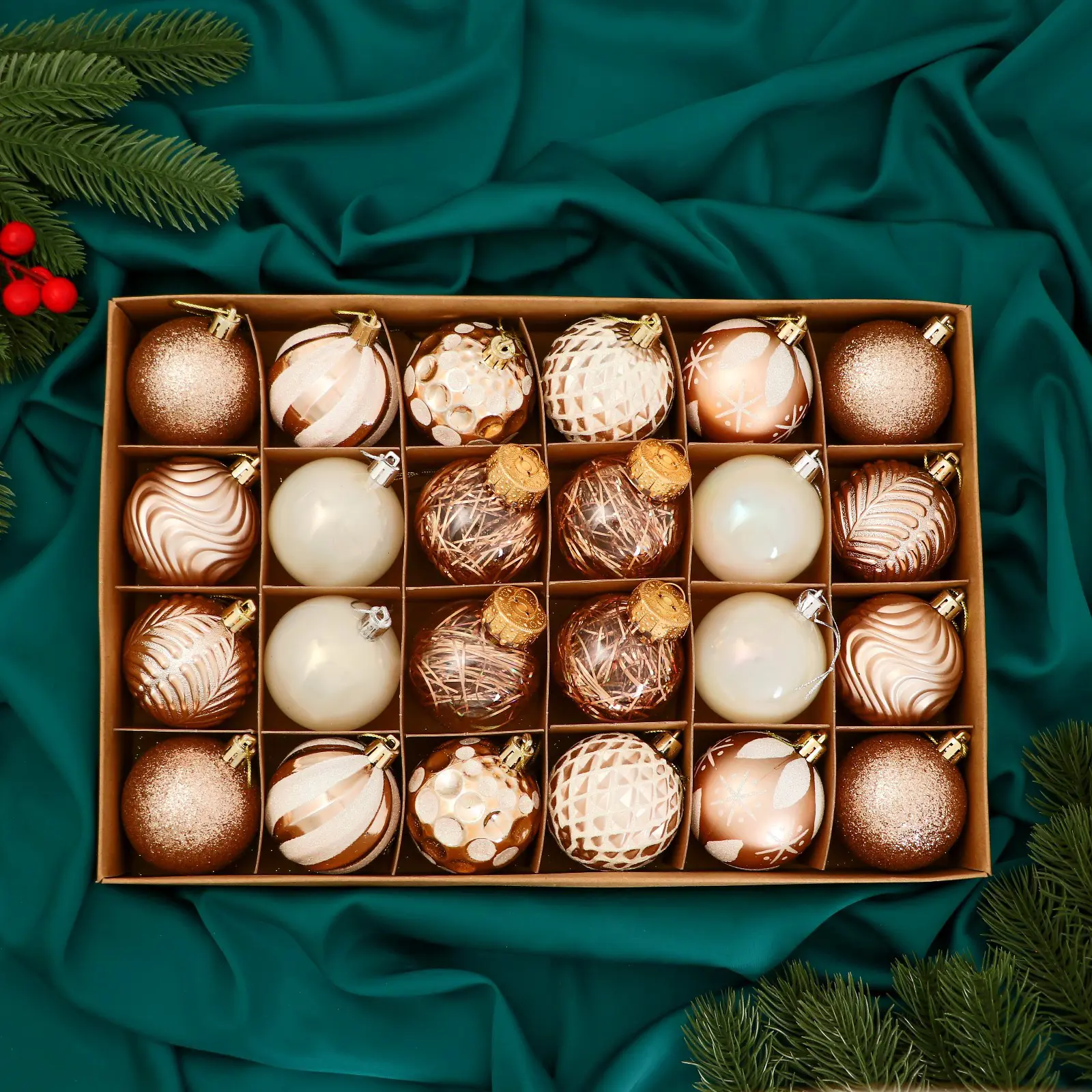 Изображение товара Набор елочных шаров Зимнее волшебство 9510748 6 см Пластик жёлтый / золотой 24 шт