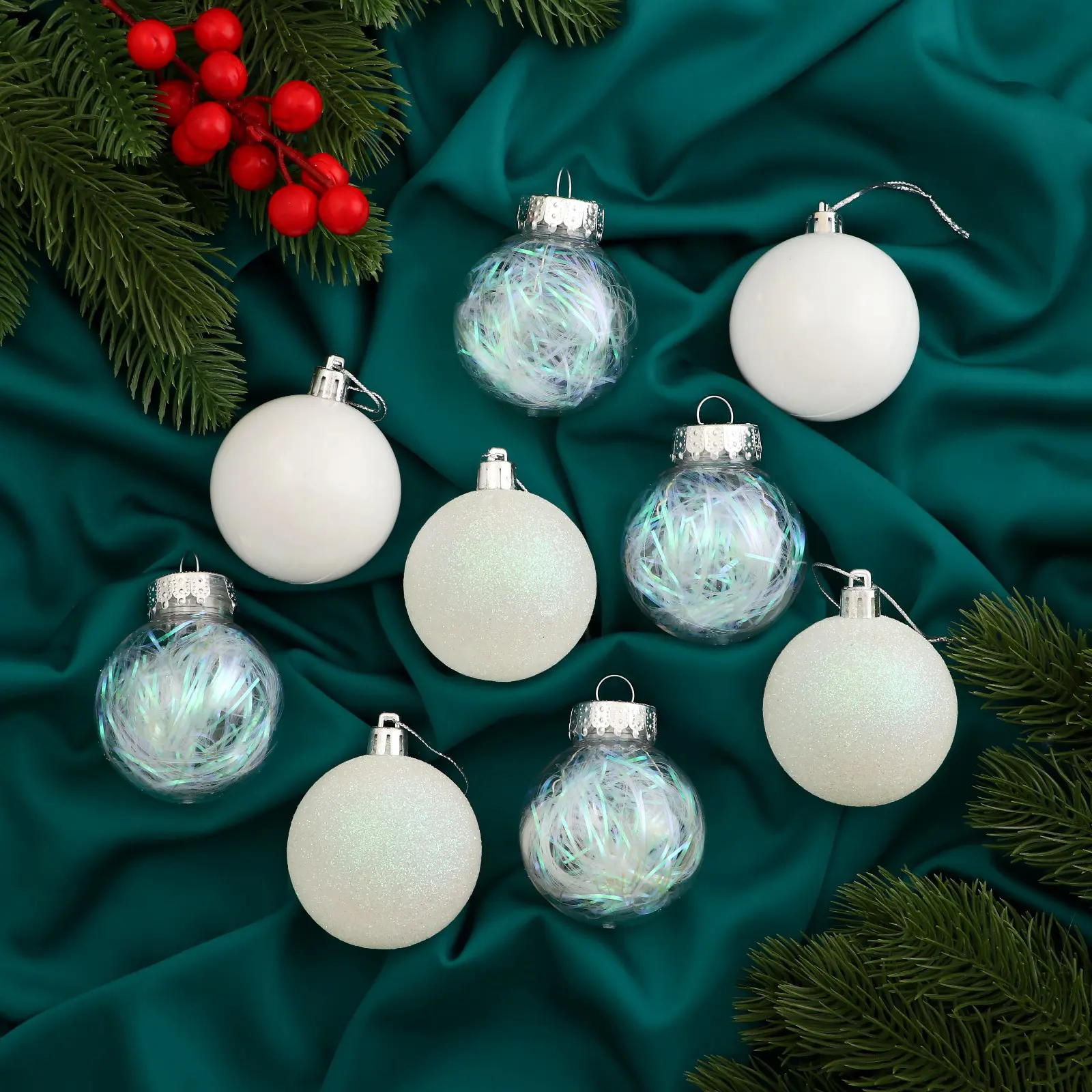 Изображение товара Набор елочных шаров Зимнее волшебство 9510739 6 см Пластик белый 9 шт