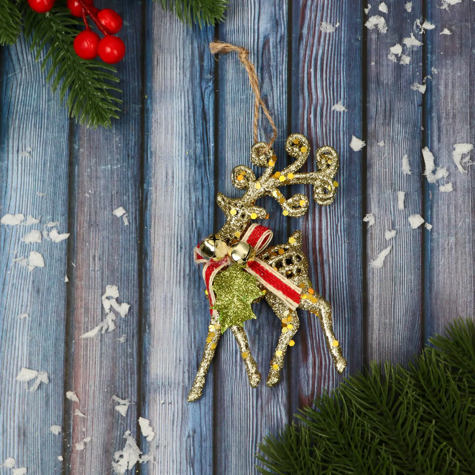 Изображение товара Елочная игрушка Олень ажур Зимнее волшебство 9692835 9 см жёлтый/золотой