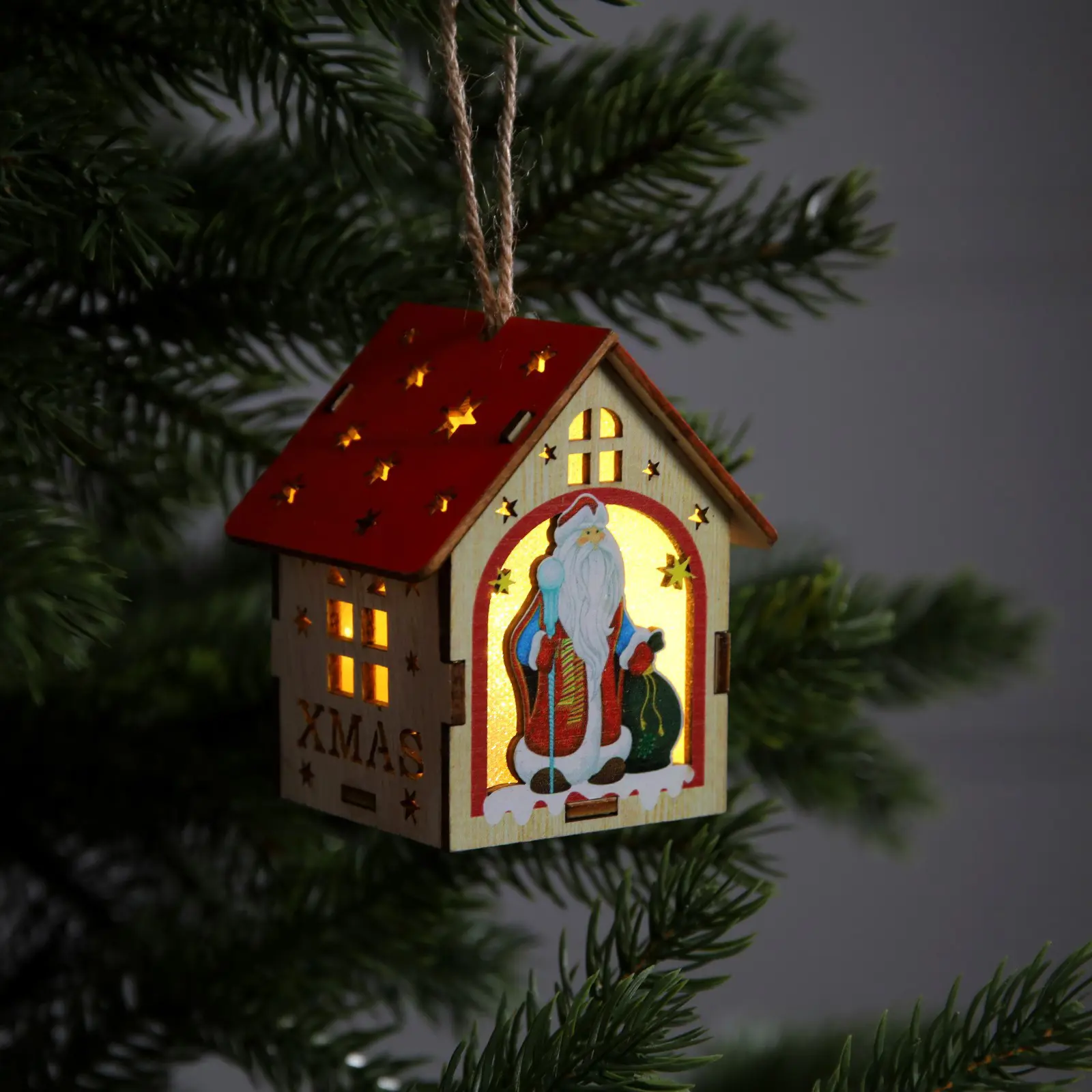 Изображение товара Елочная игрушка Домик с дедом морозом Luazon lighting 9594159 8 см бежевый