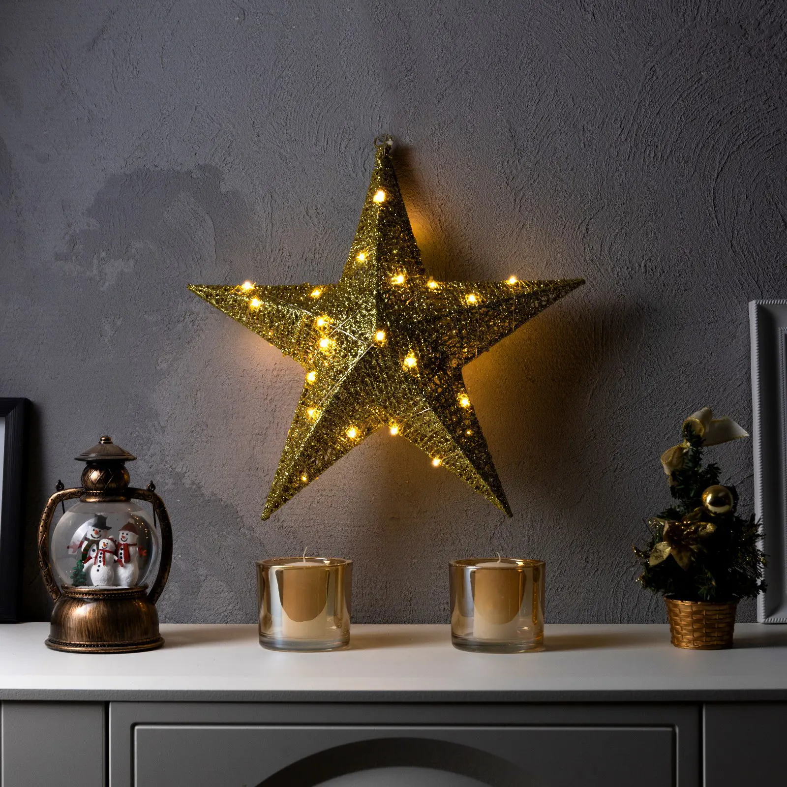 Изображение товара Светящаяся электрическая фигура 9591246 Золотистая звезда для дома Luazon lighting h 2 см разноцветный