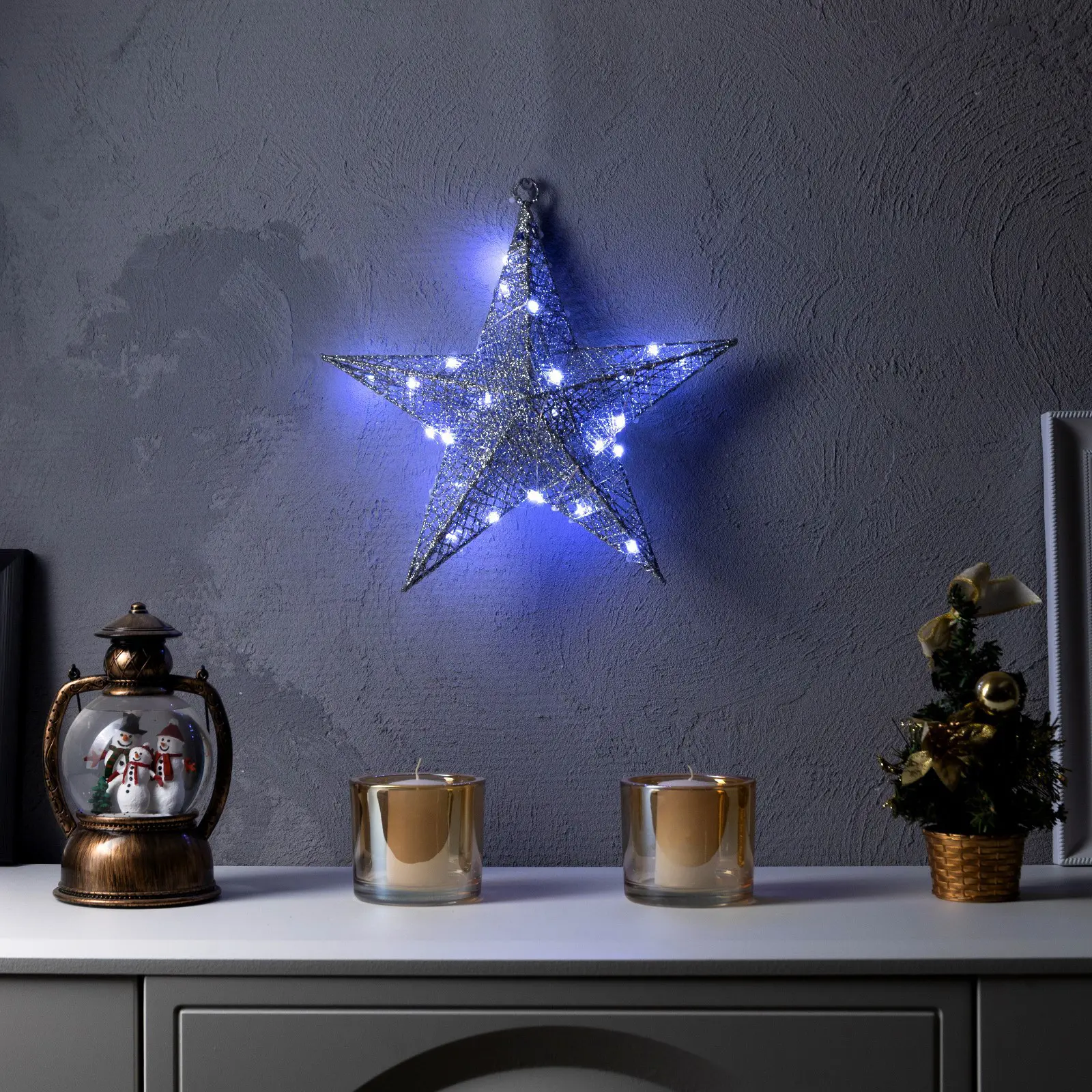 Изображение товара Светящаяся электрическая фигура 9591247 Серебристая звезда для дома Luazon lighting h 2 см разноцветный