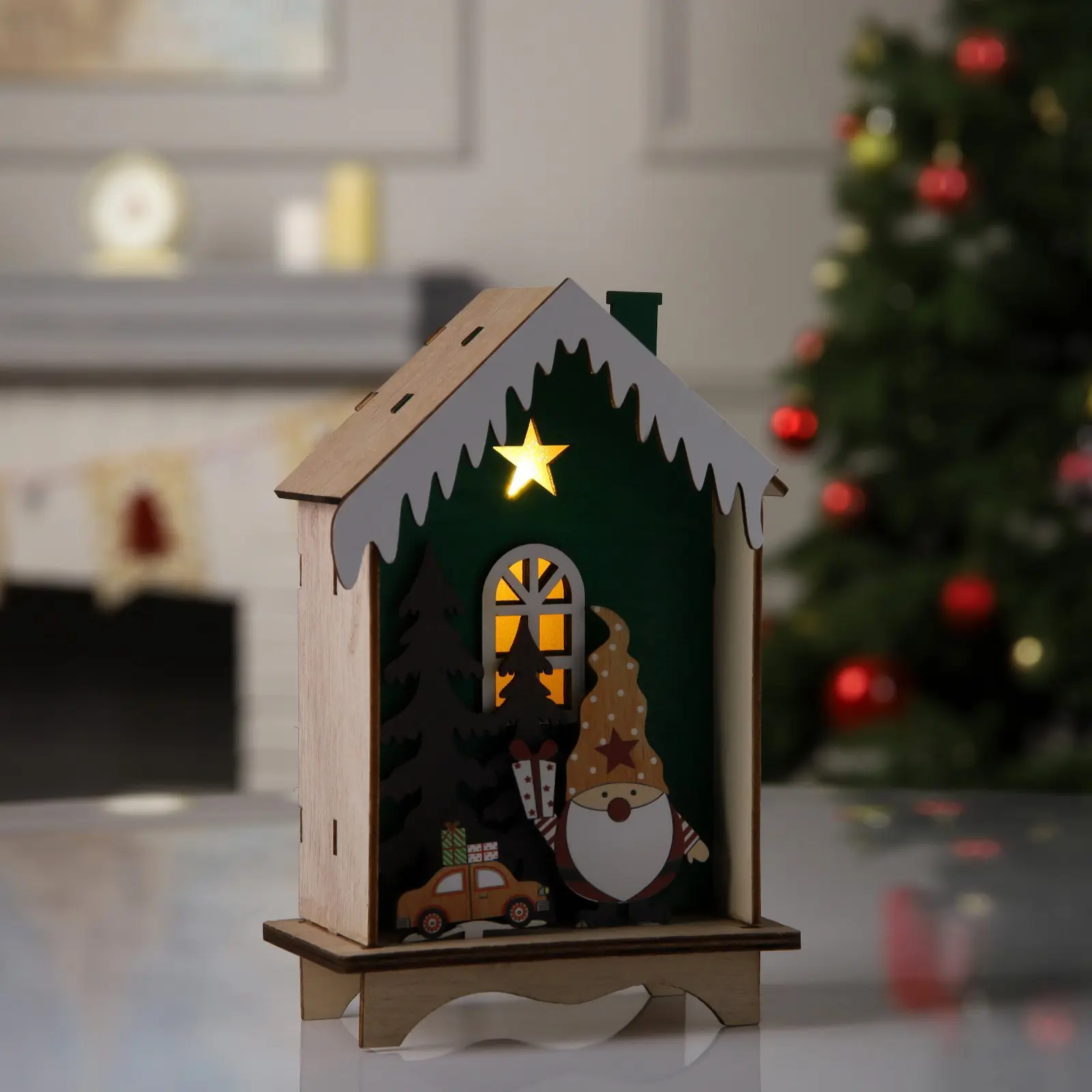 Изображение товара Светящаяся электрическая фигура Зелёная хижина для дома Luazon lighting h 5.5 см разноцветный