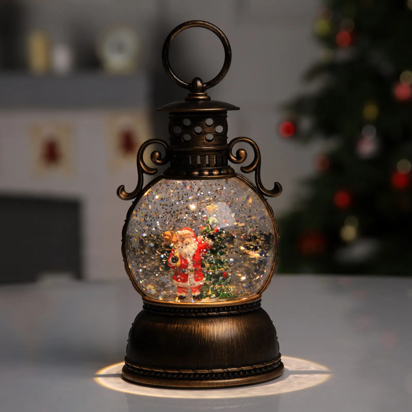 Изображение товара Светящаяся электрическая фигура Фонарь с дедом морозом для дома Luazon lighting h 11 см разноцветный