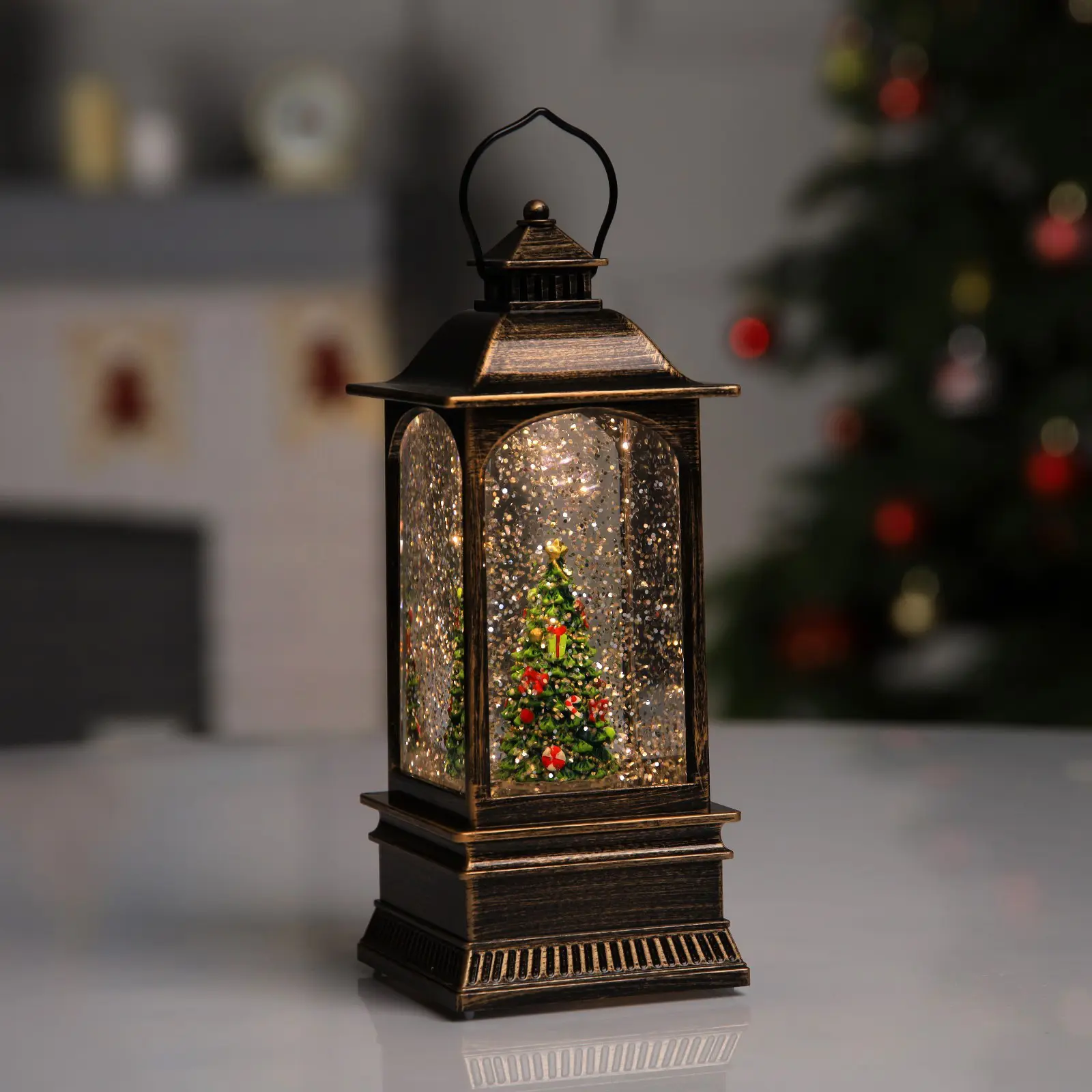 Изображение товара Светящаяся электрическая фигура Фонарь с ёлкой для дома Luazon lighting h 8 см разноцветный