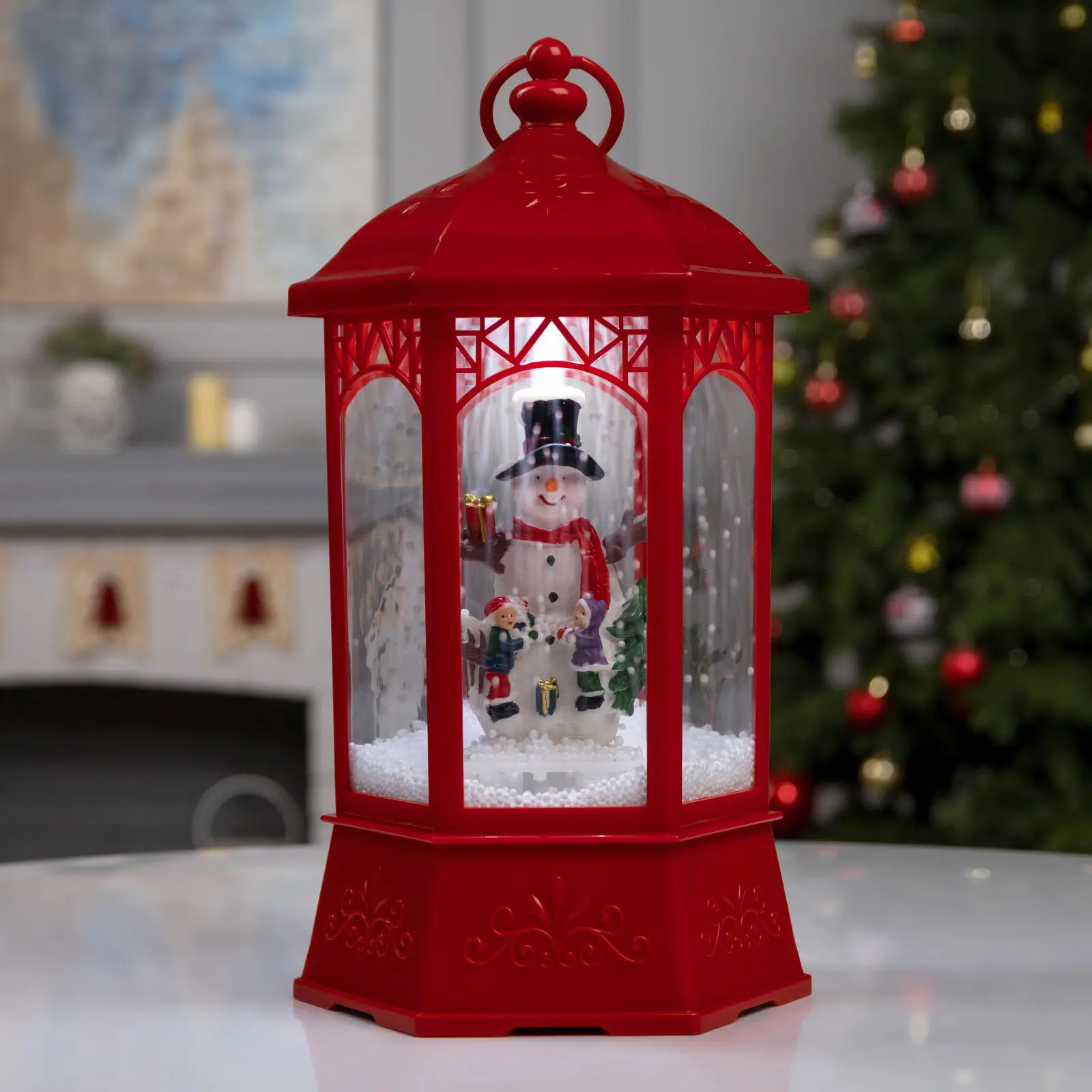 Изображение товара Светящаяся электрическая фигура Фонарь со снеговиком для дома Luazon lighting h 20 см разноцветный