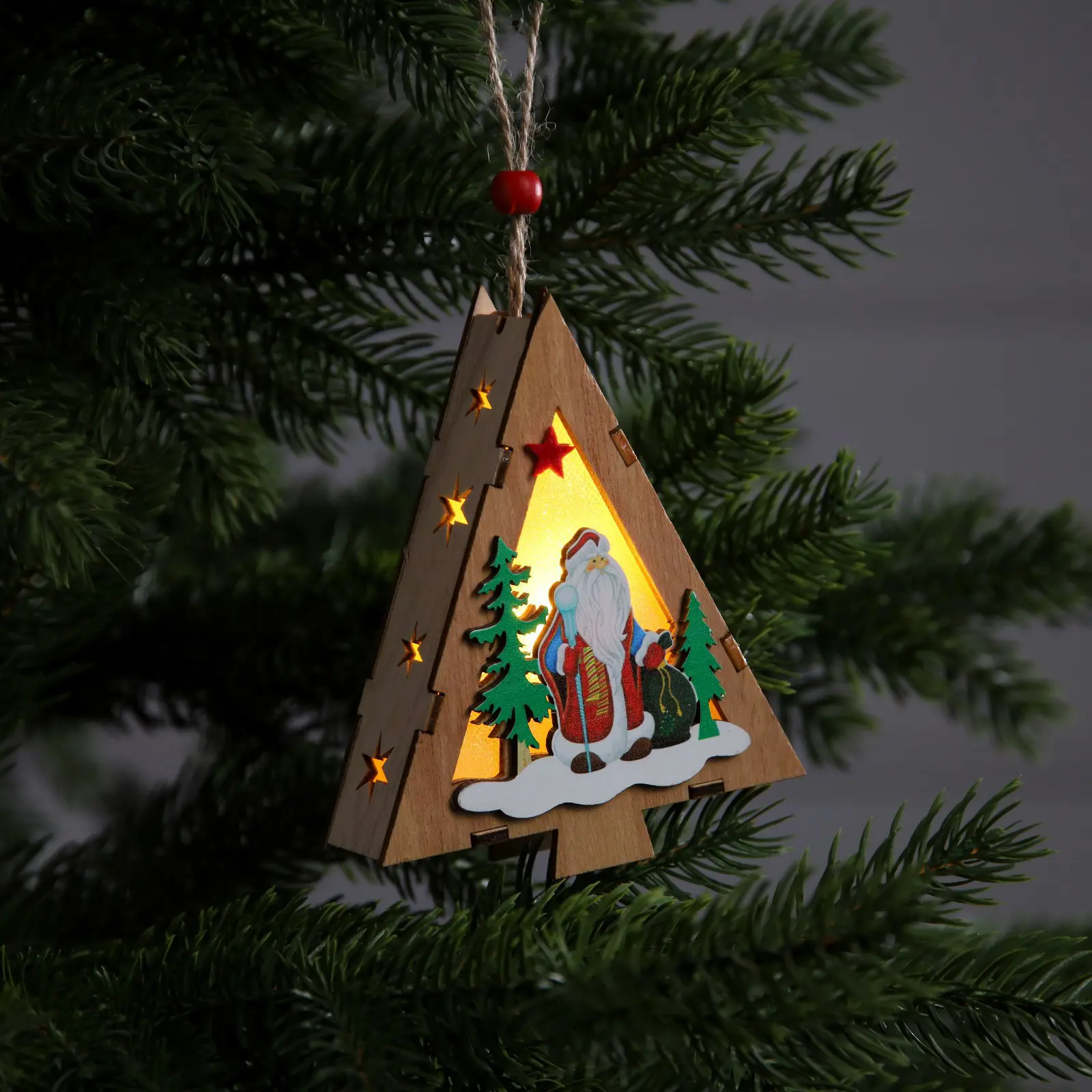 Изображение товара Елочная игрушка Ёлочка с дедом морозом Luazon lighting 9594175 12 см бежевый