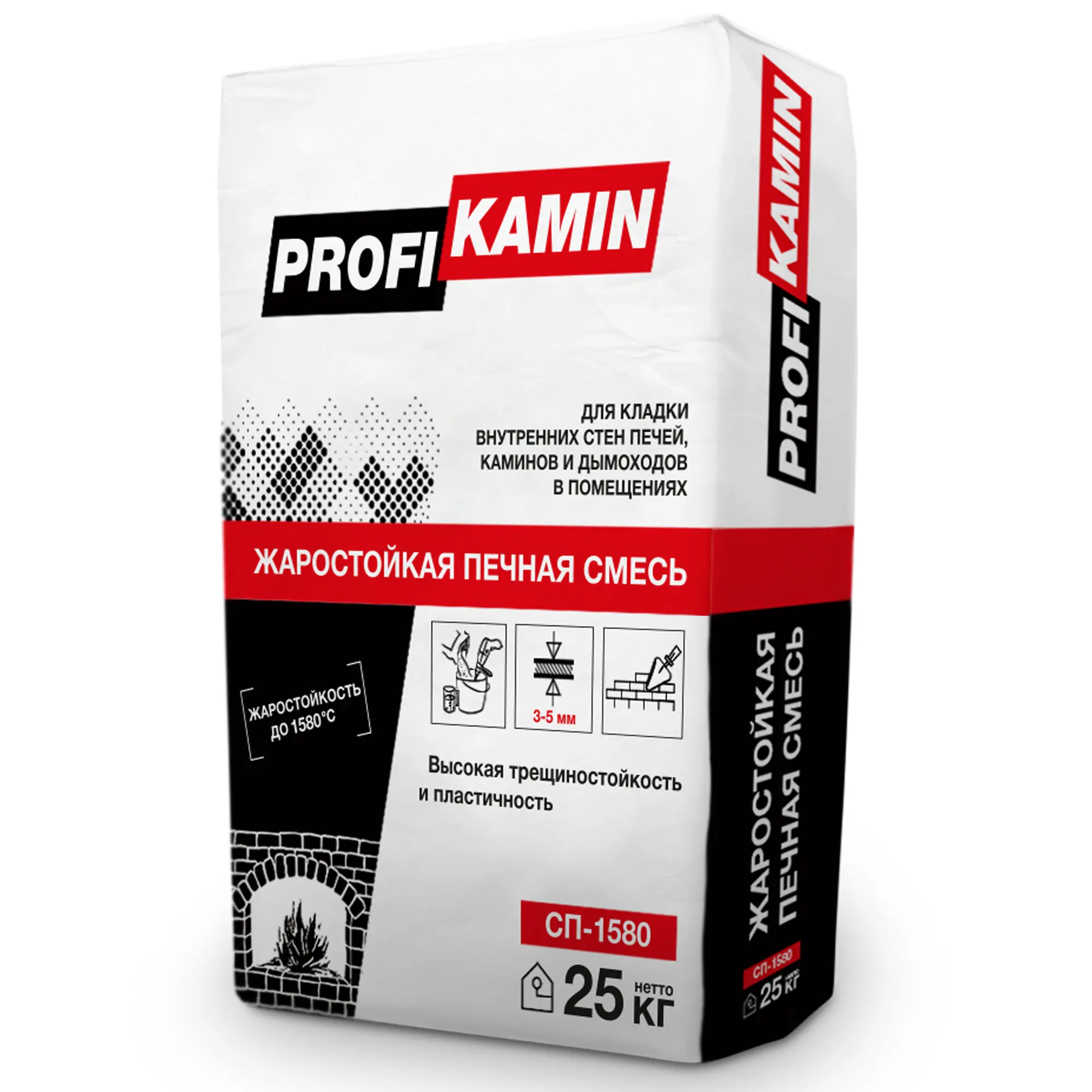 Изображение товара Кладочная смесь для печей и каминов ПрофиКамин огнеупорность 1580°C 25 кг