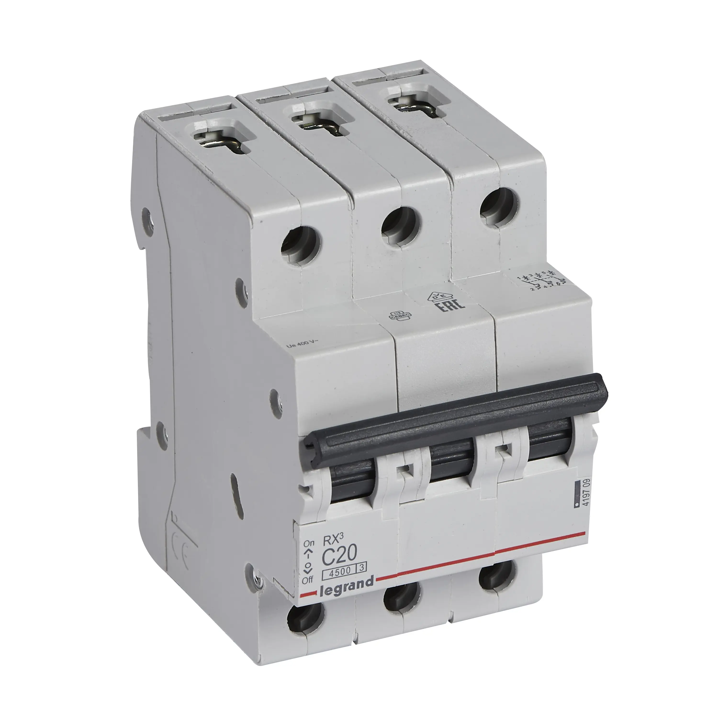 Изображение товара Автоматический выключатель Legrand RX3 3P C20 4,5 кА для промышленного и жилого использования