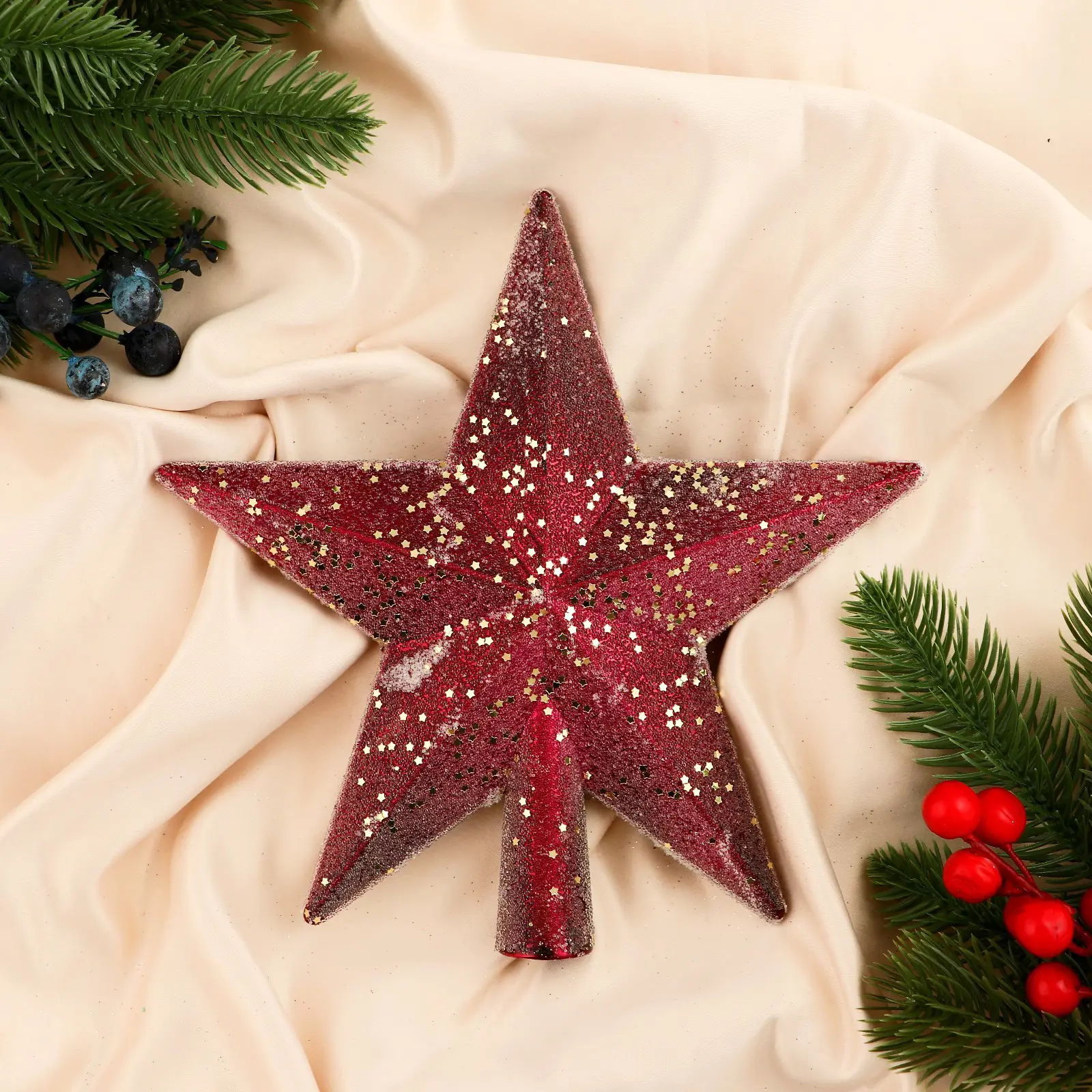 Изображение товара Верхушка на елку Зимнее волшебство Звезда мэдисон h 20 см красный