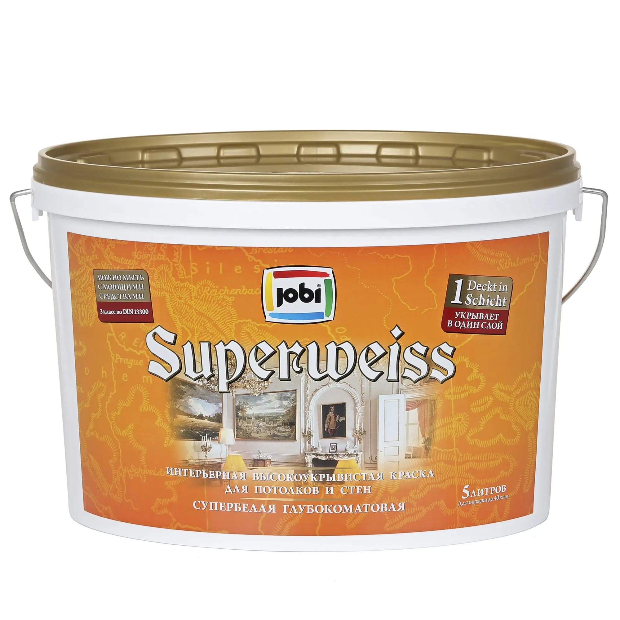 Изображение товара Краска для стен и потолков JOBI 11242, матовая, 5 л, белая для внутренних работ
