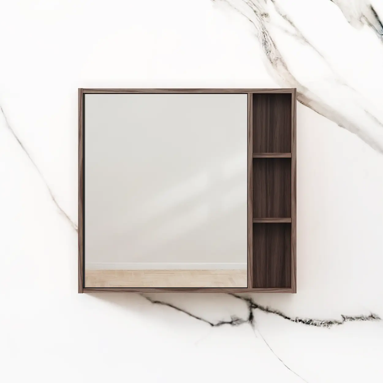 Изображение товара Зеркало для ванной AM.PM Stern с полкой 75x70 см цвет орех