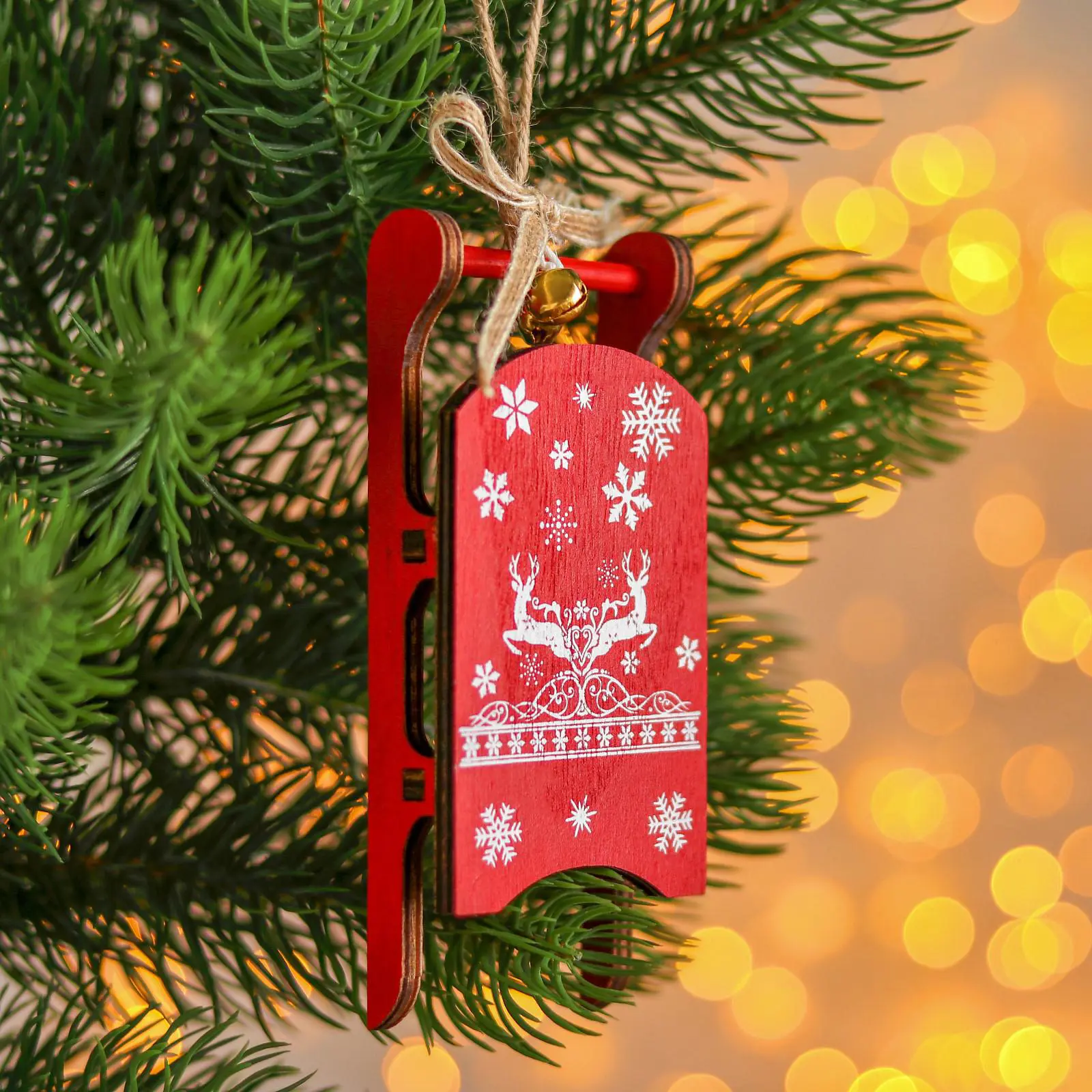 Изображение товара Елочная игрушка Санки с узорами Лесная мастерская 4804217 2.5 см цвет красный