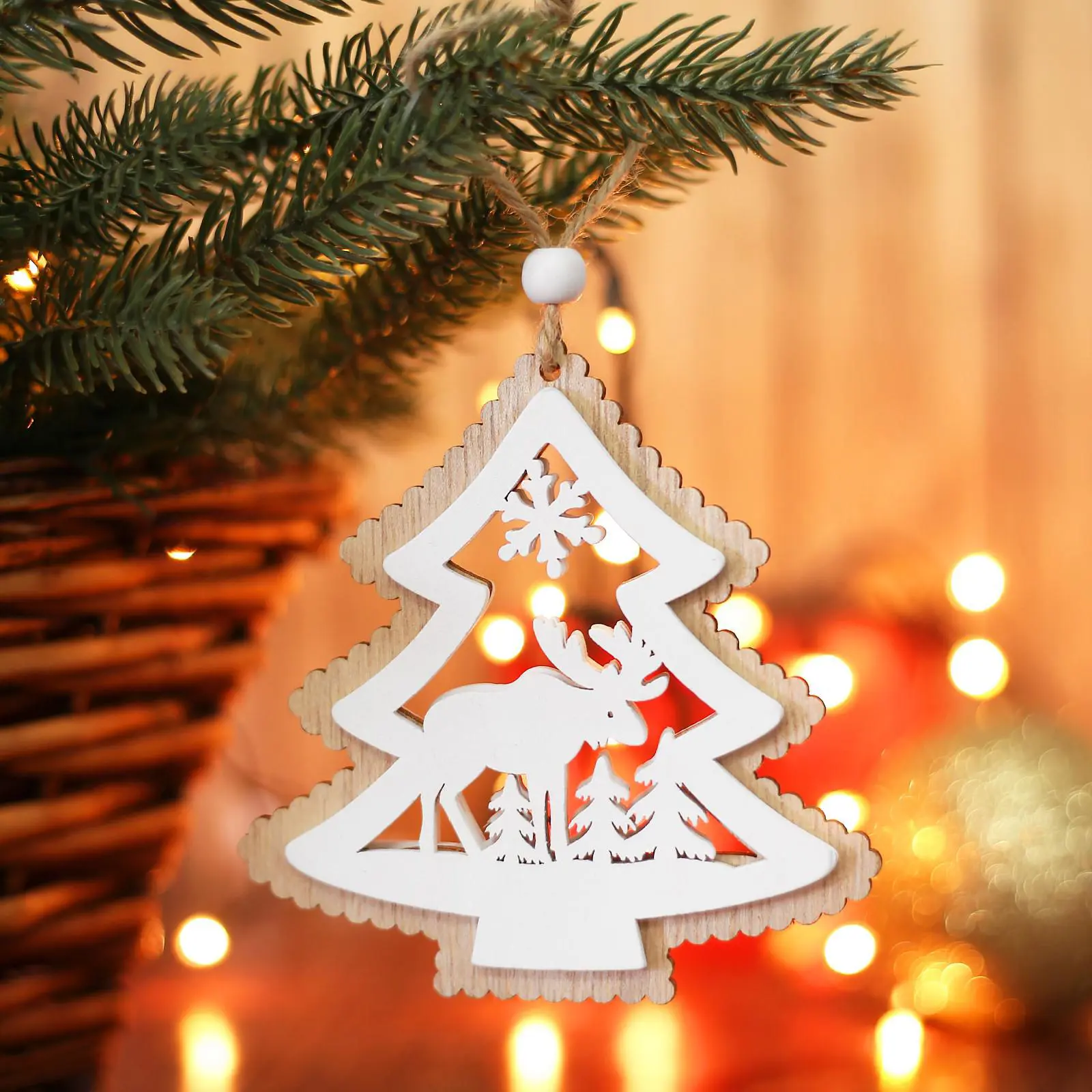 Изображение товара Елочная игрушка Олень и ёлка Лесная мастерская 4186464 цвет белый