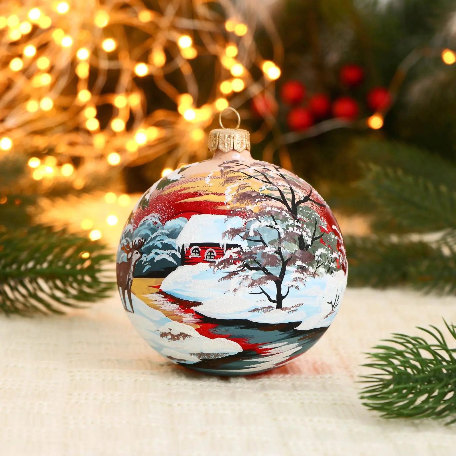 Изображение товара Елочный шар Винтажный шар 7077125 ФБО Рогач 10 см стекло разноцветный