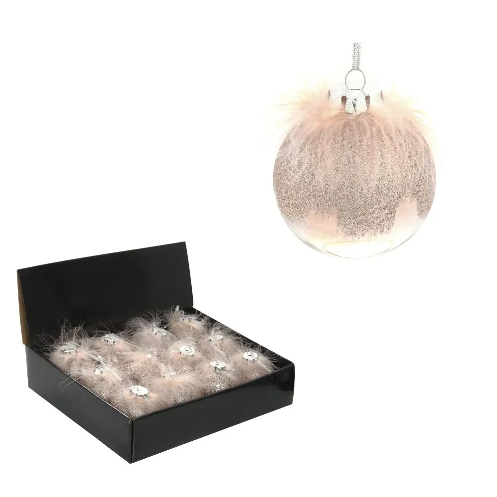 Изображение товара Набор елочных шаров 744592 Перышко страуса 8 см ПВХ розовый 12 шт