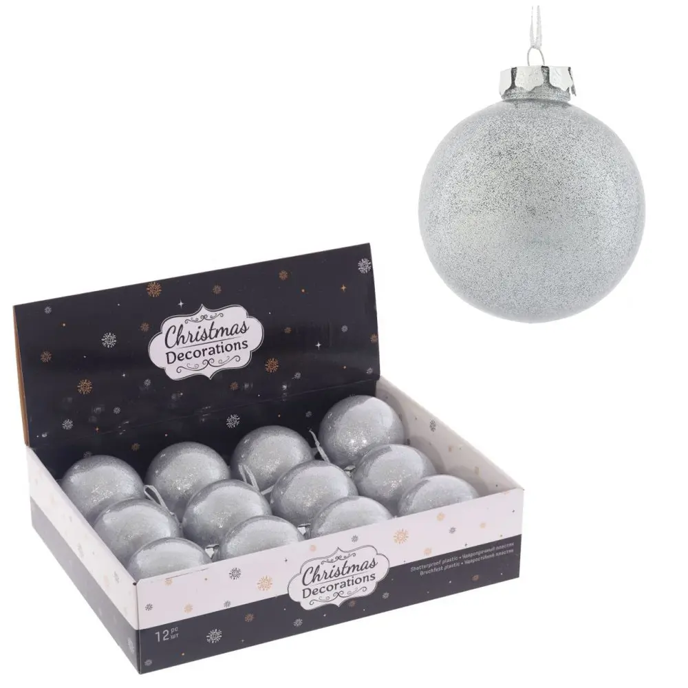 Изображение товара Елочный шар 753336 8 см ПВХ серый/серебристый