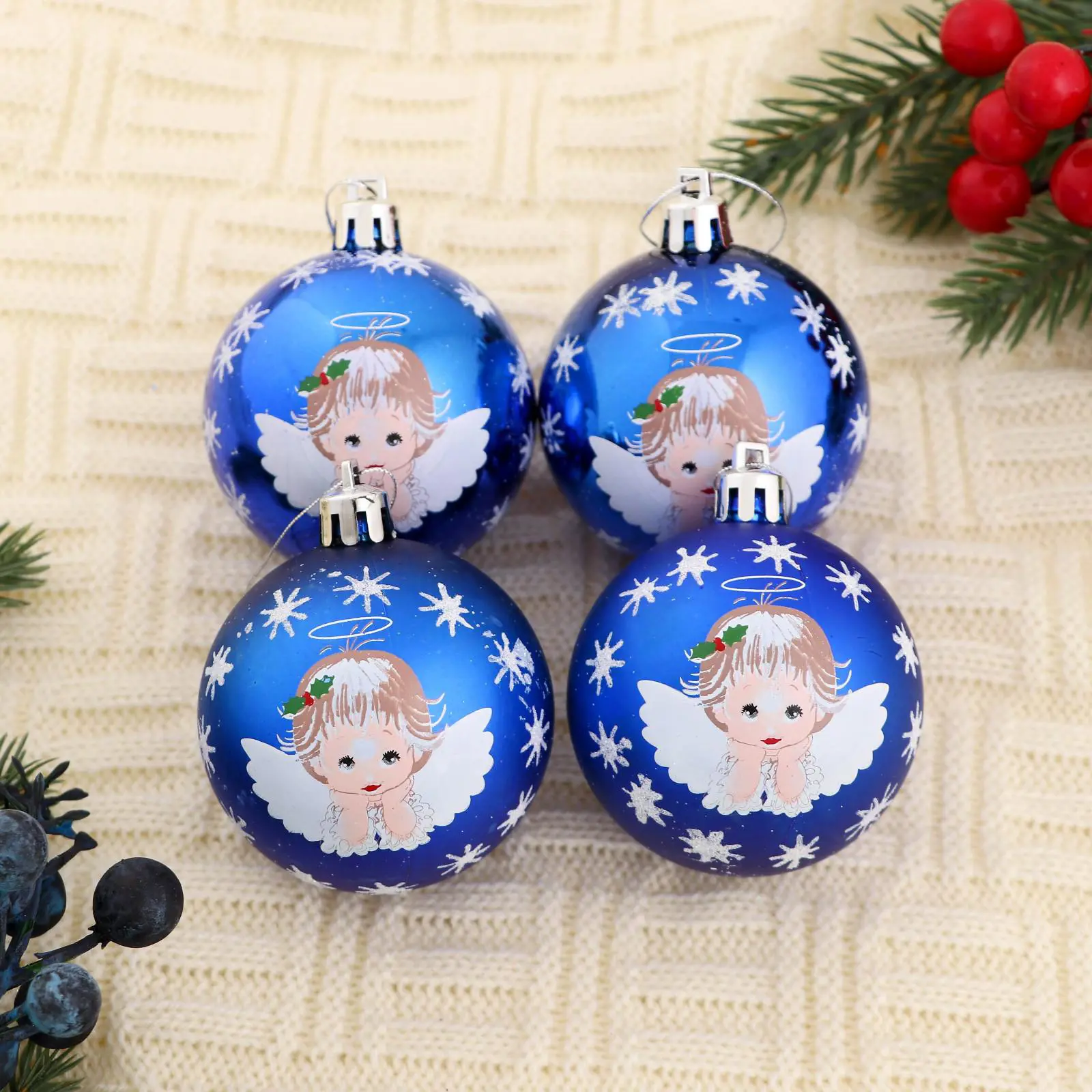 Изображение товара Набор елочных шаров Зимнее волшебство 4941852 ФБО Ангелочек 6 см пластик синий 8 шт