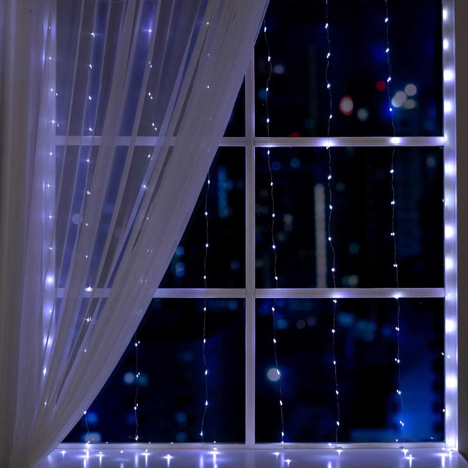 Изображение товара Электрогирлянда универсальная Luazon lighting 5206146 занавес 1.6x1.6 м 160 ламп холодный белый (голубой) 8 режимов работы