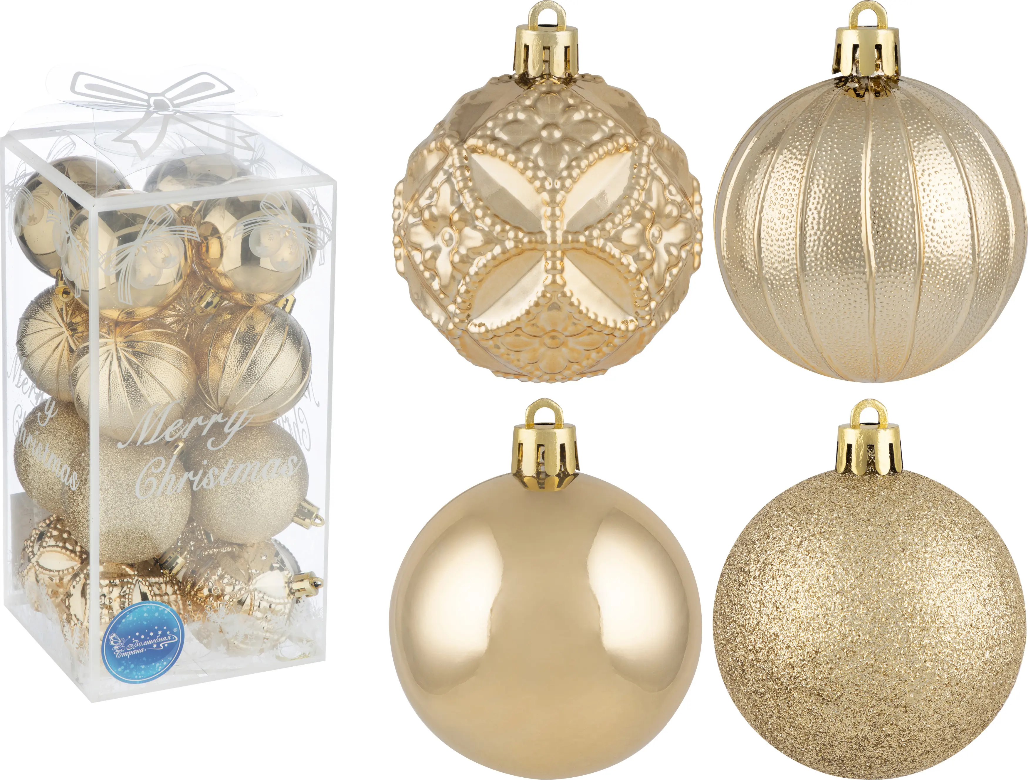 Изображение товара Набор елочных шаров Волшебная страна 106328 Syqa- 0123216 6 см пластик жёлтый/золотой 16 шт
