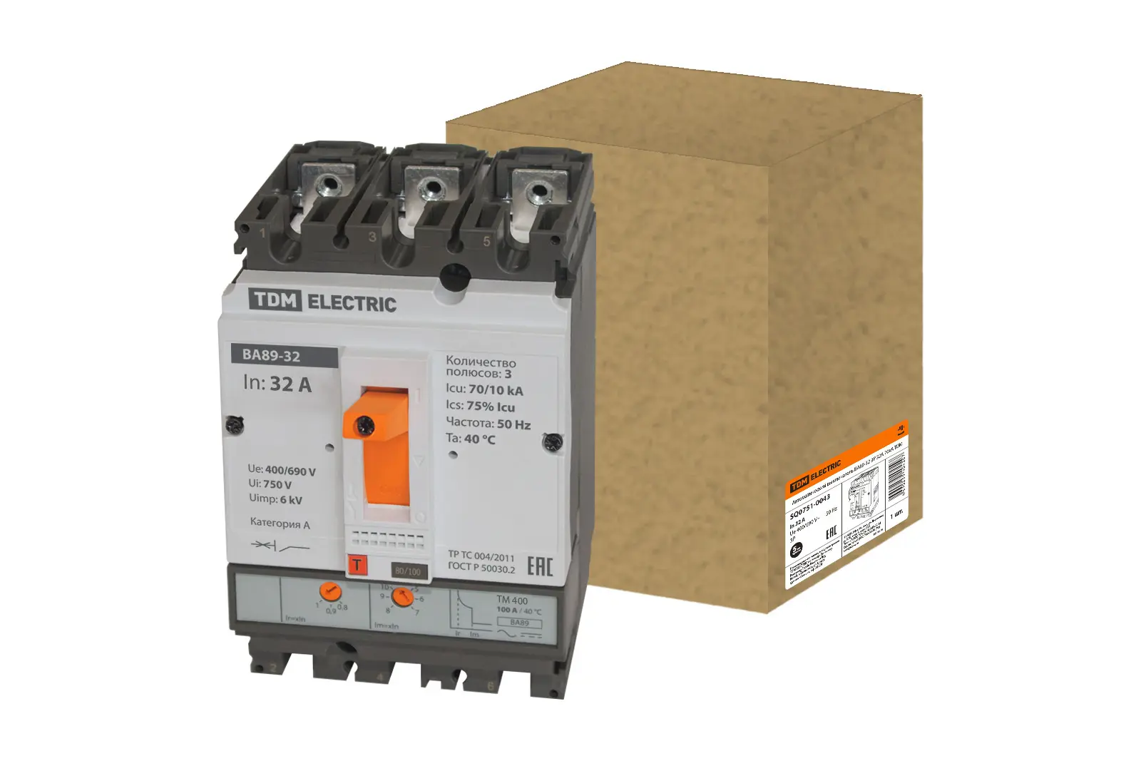 Изображение товара Автоматический выключатель Tdm electric ВА89-32 3P C100 А 50 кА SQ0751-0043