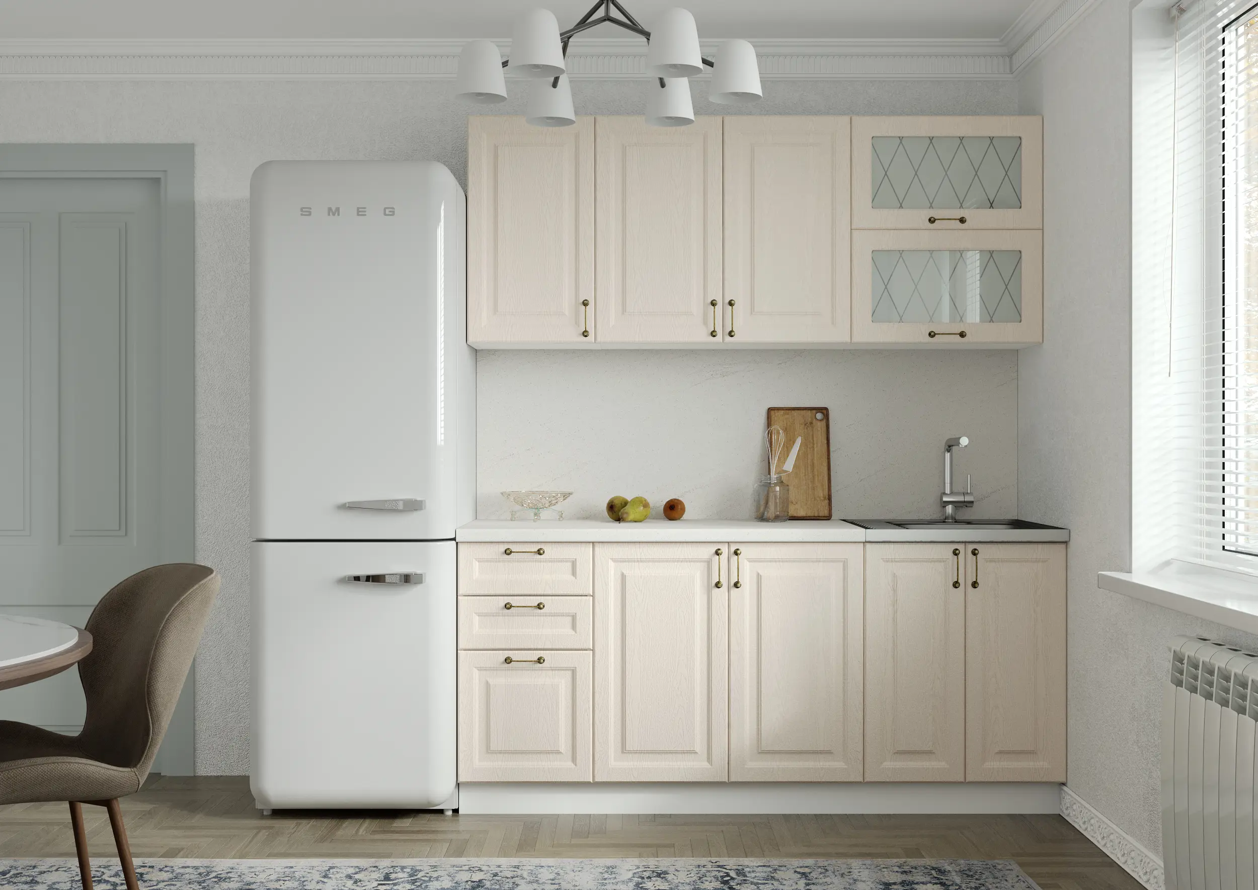 Изображение товара Кухонный гарнитур Сурская мебель Ницца 041 180x214x47.8 см МДФ цвет кремовый