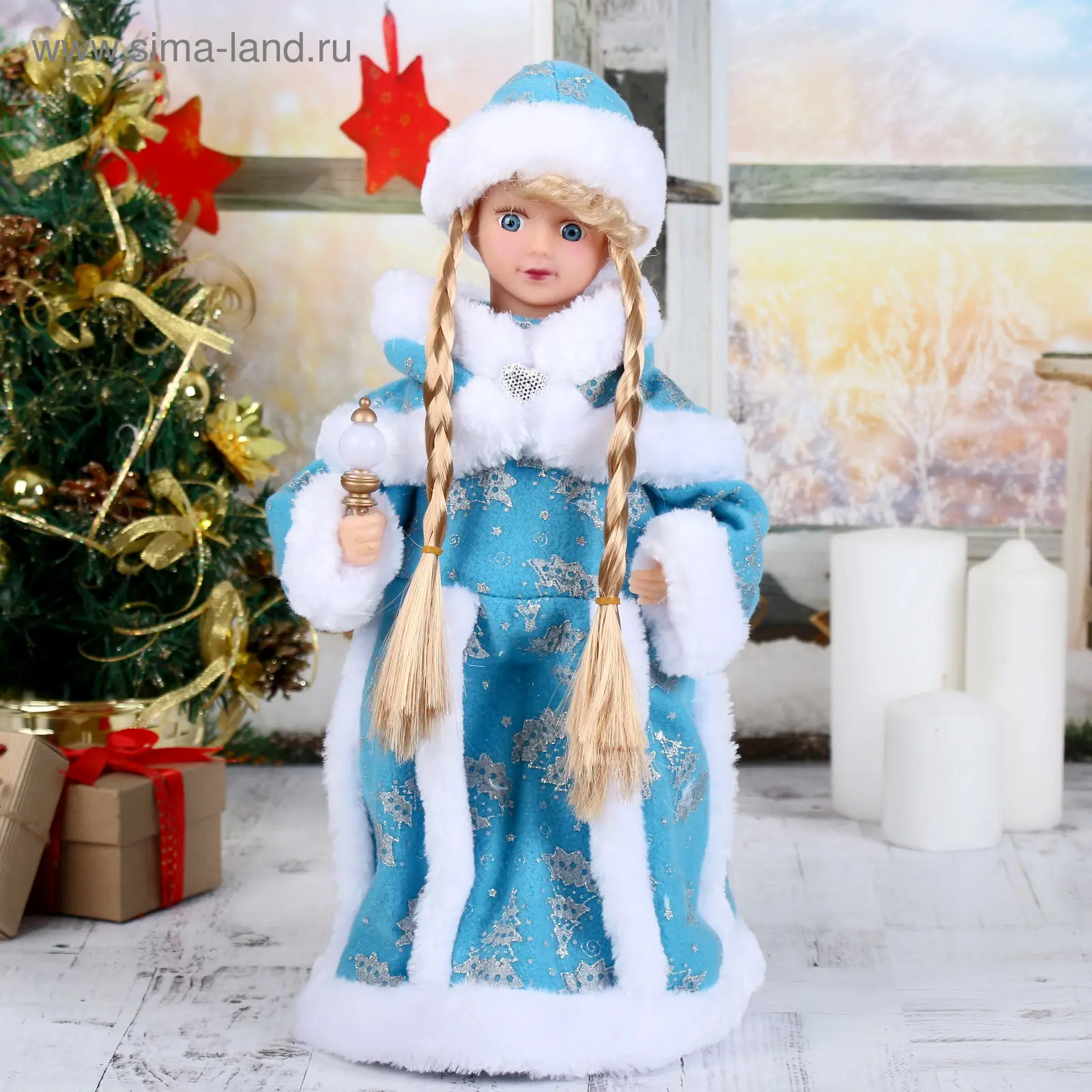 Изображение товара Фигура новогодняя Снегурочка Голубая шубка40 см, с посошком