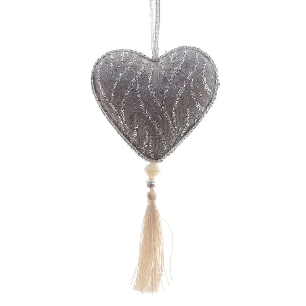 Изображение товара Елочная игрушка Сердце 791083 21 см х 4 см серый/серебристый