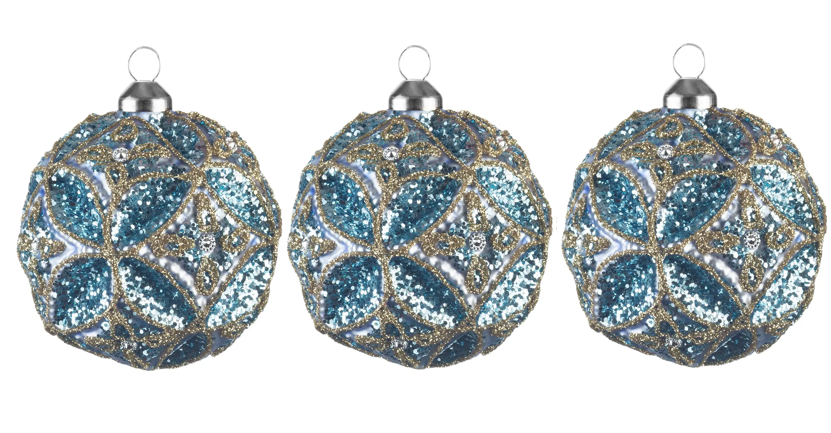 Изображение товара Набор Karlsbach 15465 из 3-х серебристо-голубых многогранных шаров 10 см