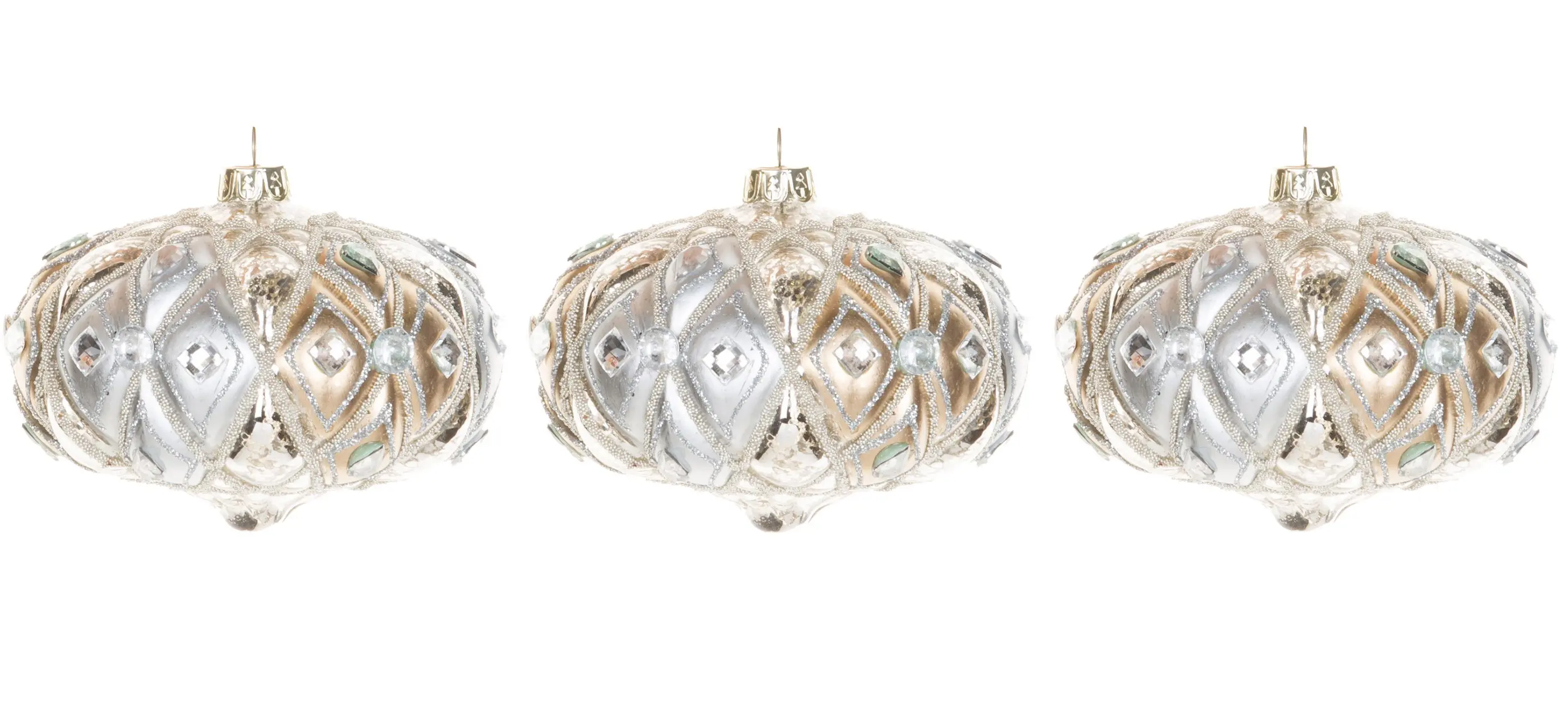 Изображение товара Набор Karlsbach 15486 из 3-х стеклянных луковиц серебряно- золотого цвета 11 см