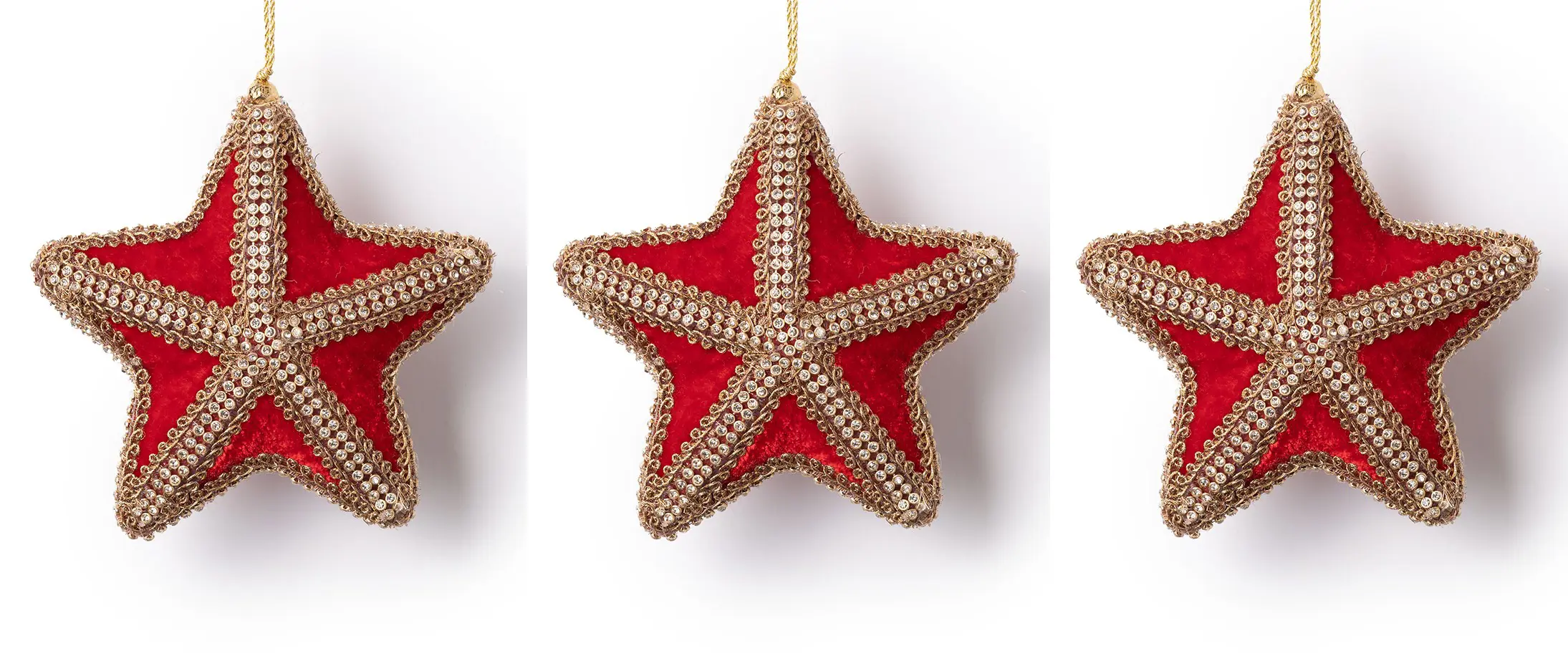 Изображение товара Набор Karlsbach 14899 из 3-х красных бархатных звезд с орнаментом 12 см