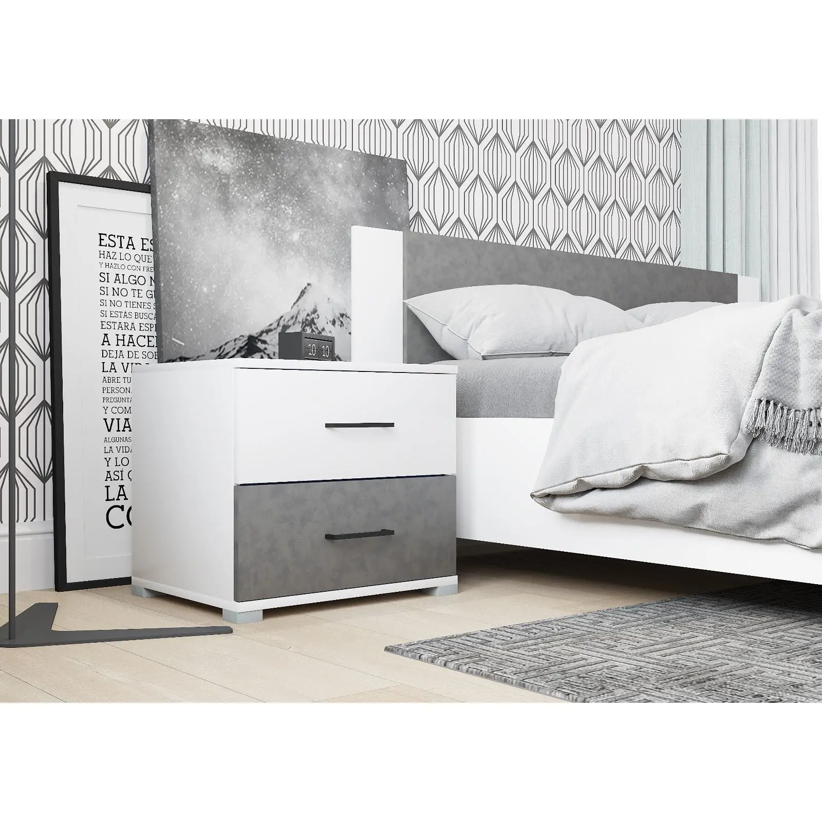 Изображение товара Тумба прикроватная Nova Клик Мебель 50x45.2x41 см 2 ящика белый серый